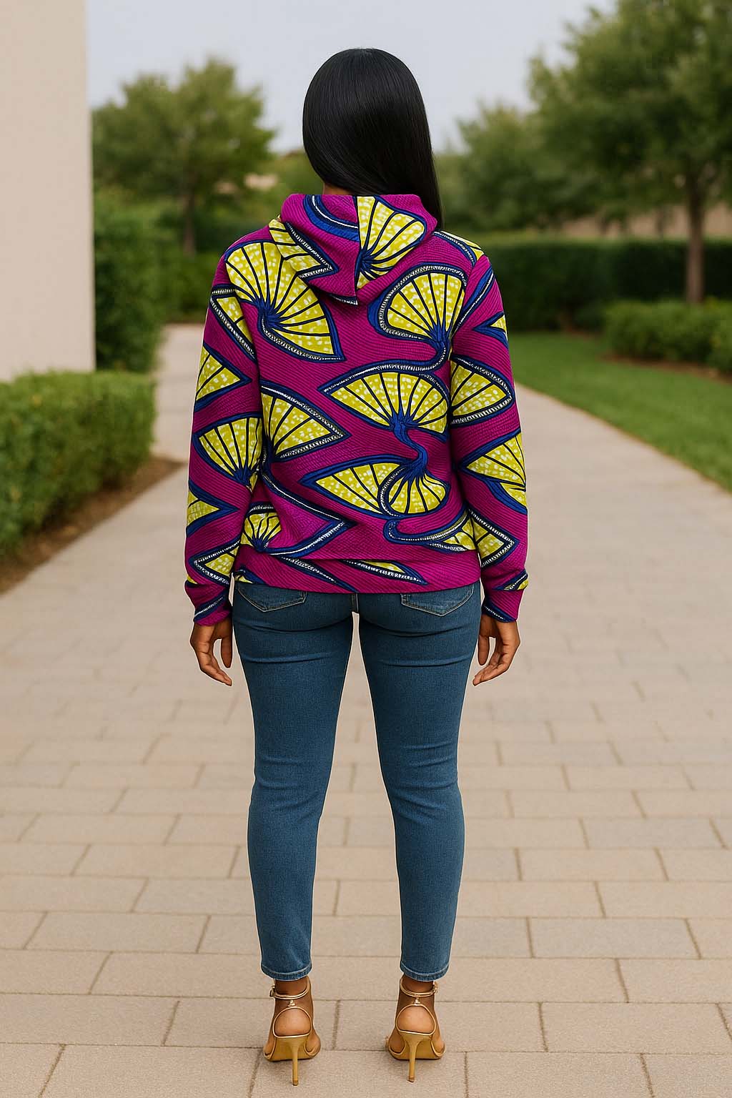 Purple African Print Hoodie For Women Ankara Pattern