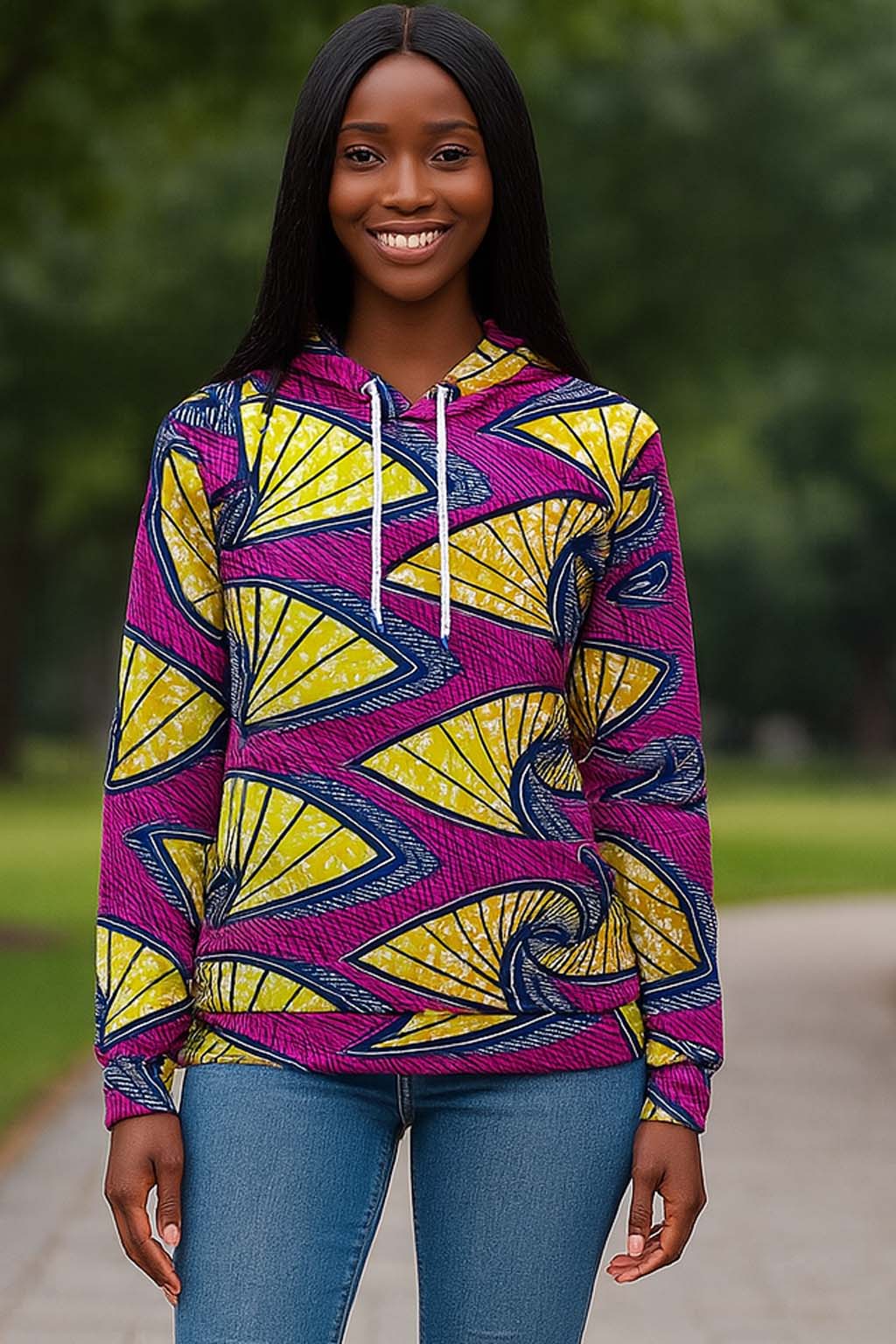 Purple African Print Hoodie For Women Ankara Pattern