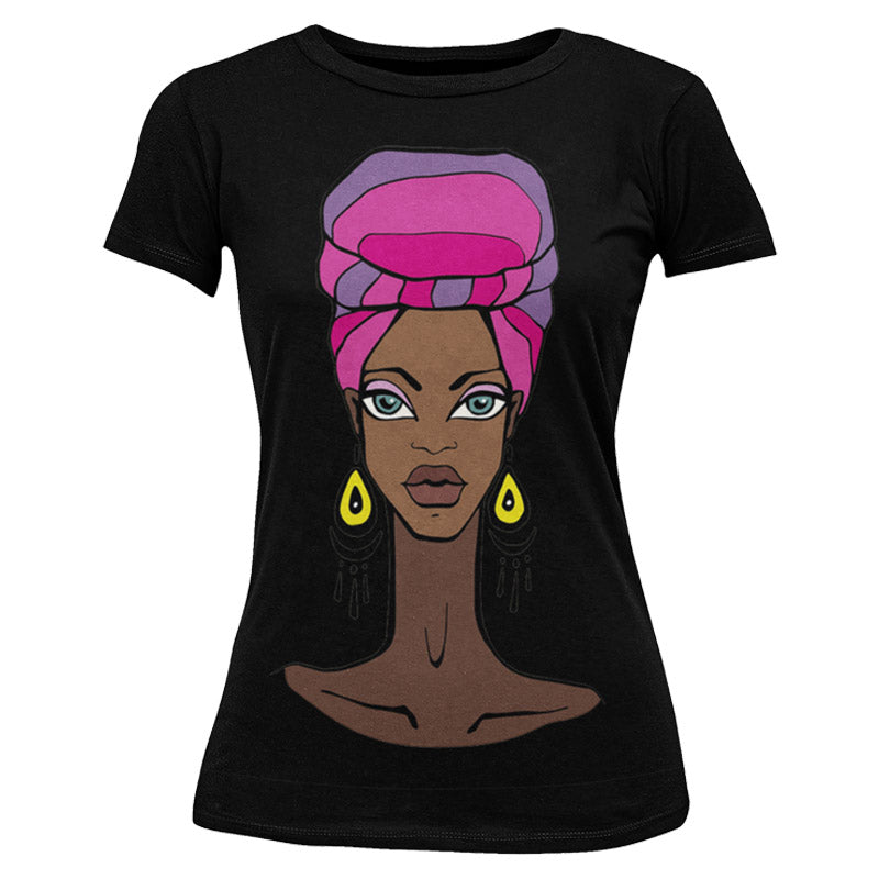 Statement Tee : African Print Women T-shirt Turban Scarf Lady