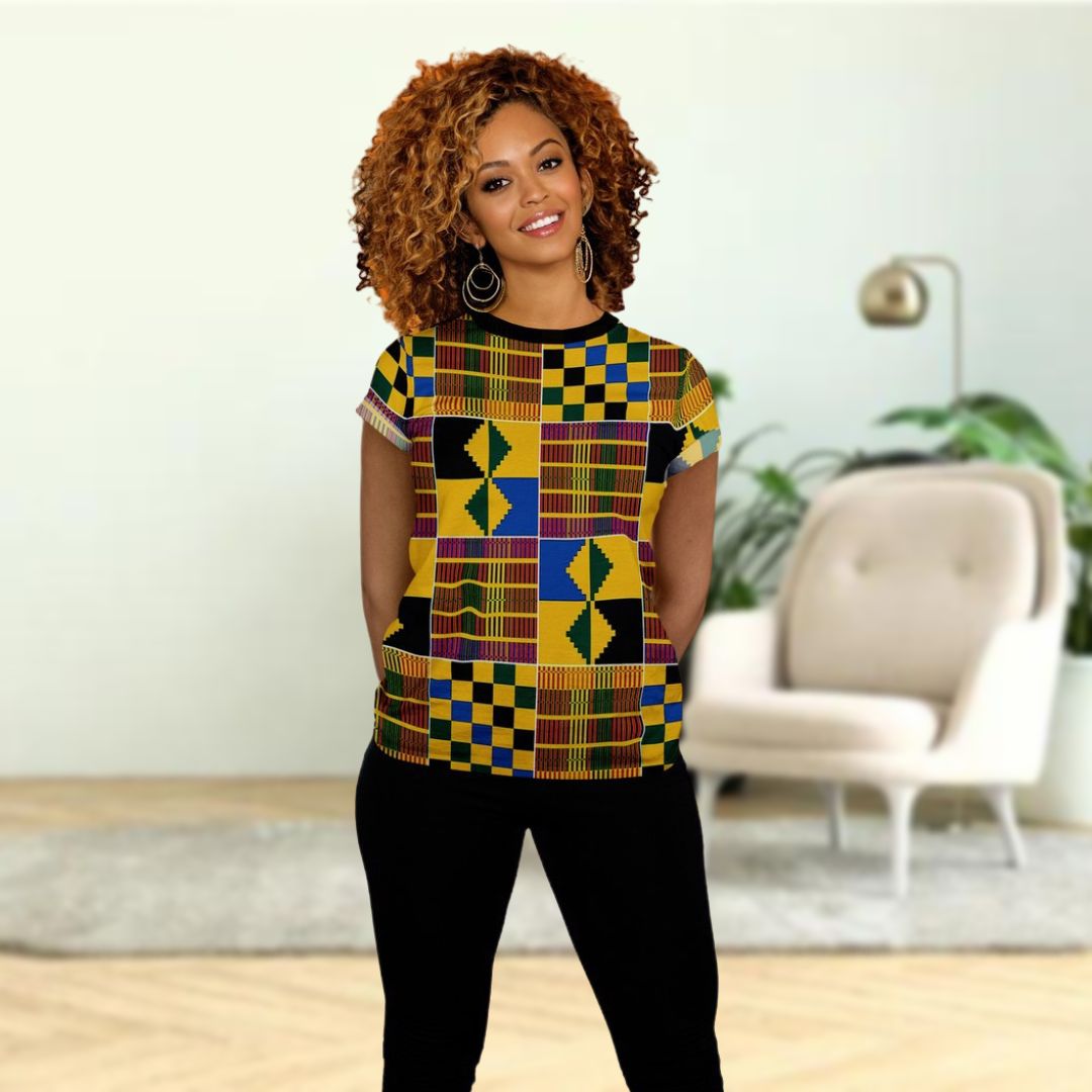 African Print Women T-shirt Kente Print- Bynelo