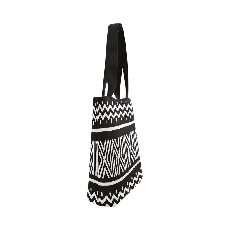 Zigzag Black & White Tote Bag African Print | Ethnic Bohemian Fashion