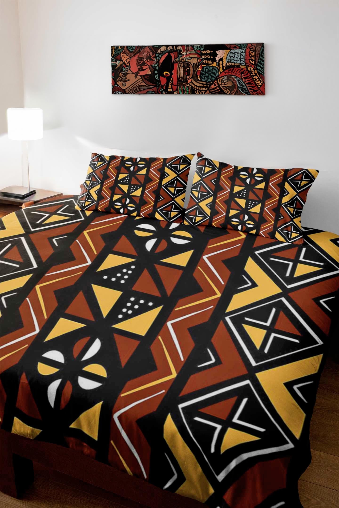 African Mudcloth Comforter Set - 3 Piece Duvet & Pillow Cases