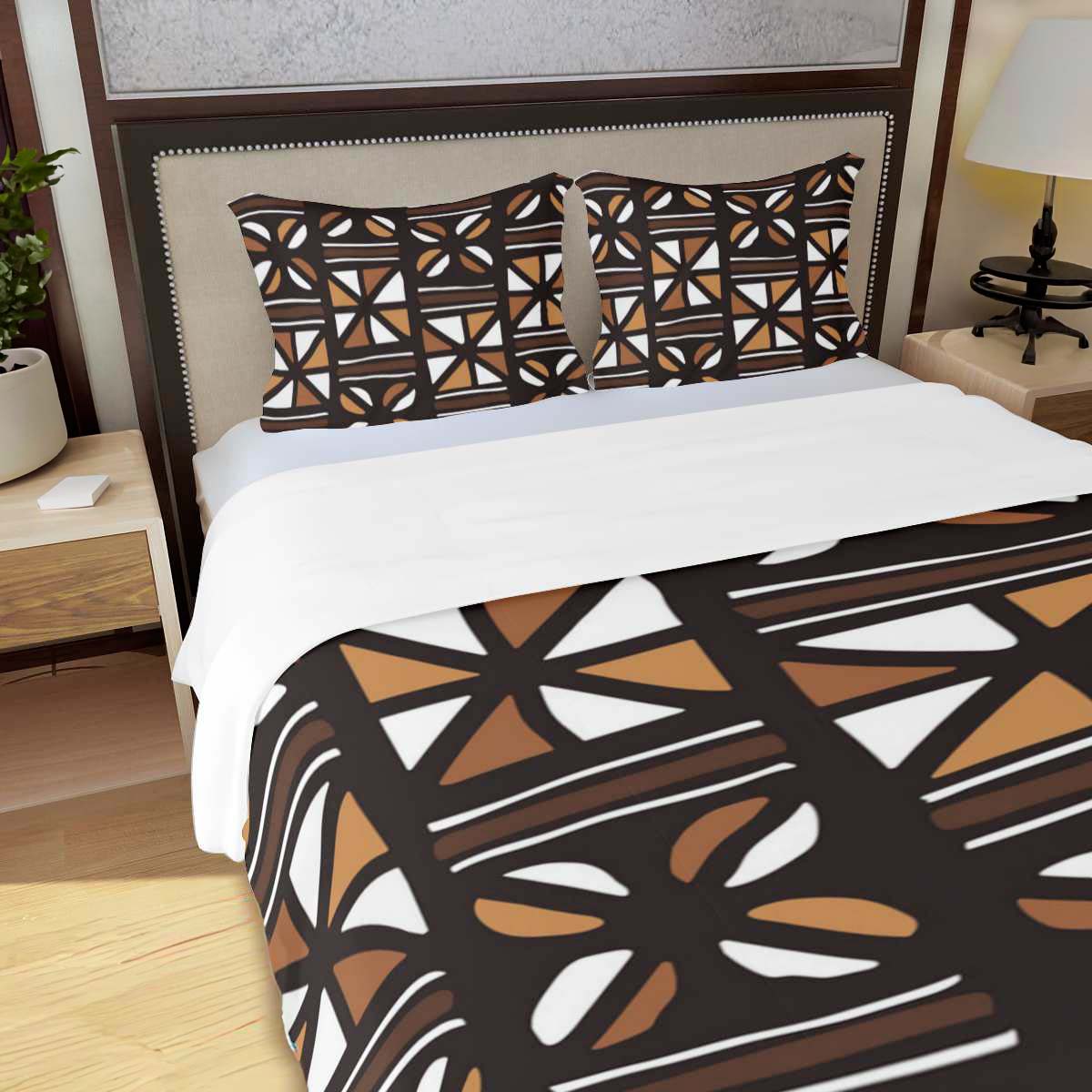 African Bedding Set Bogolan Print Duvet & Pillow Cases