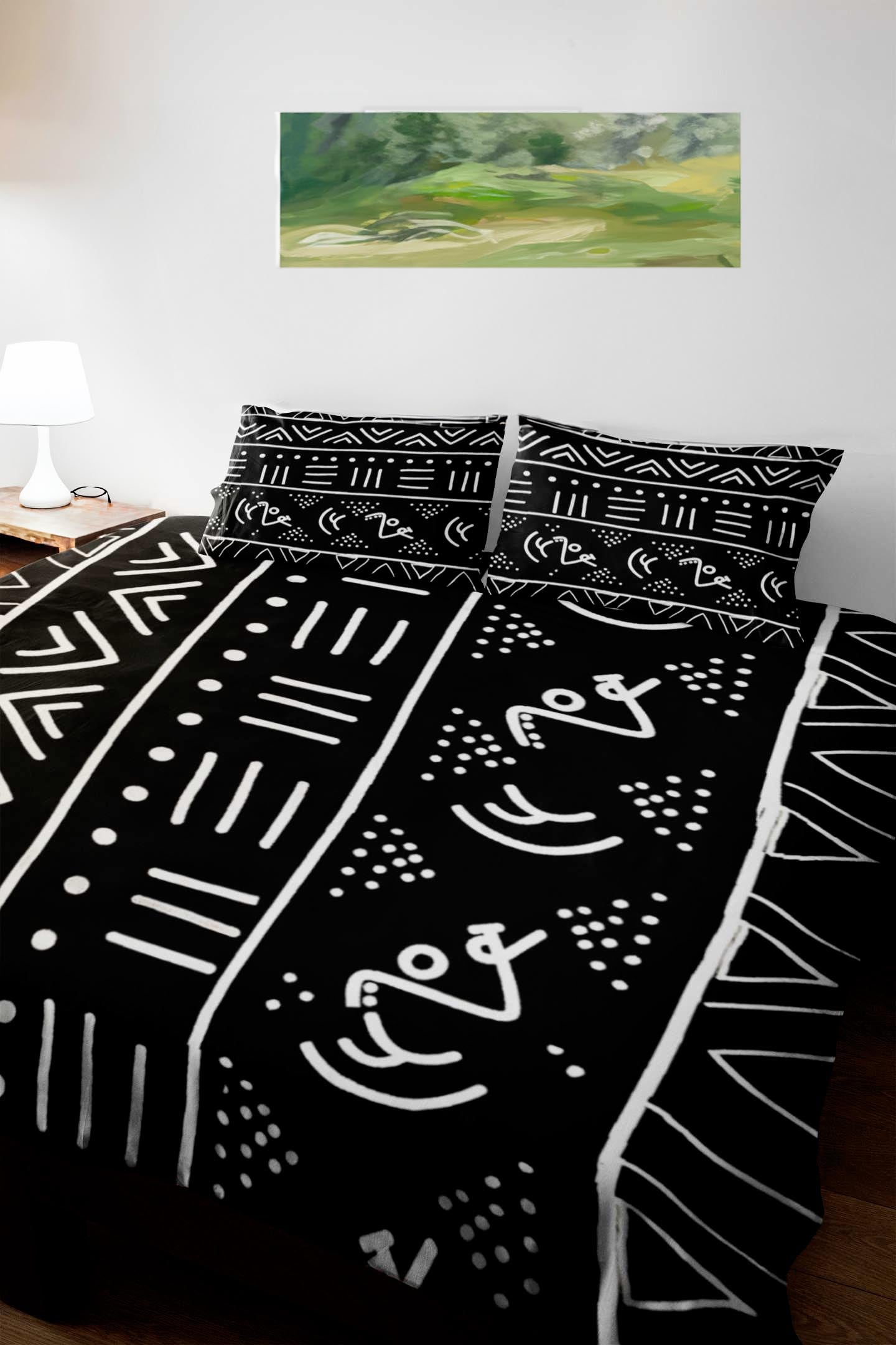 African Bedding Set Mudcloth Print Black and White - Bynelo