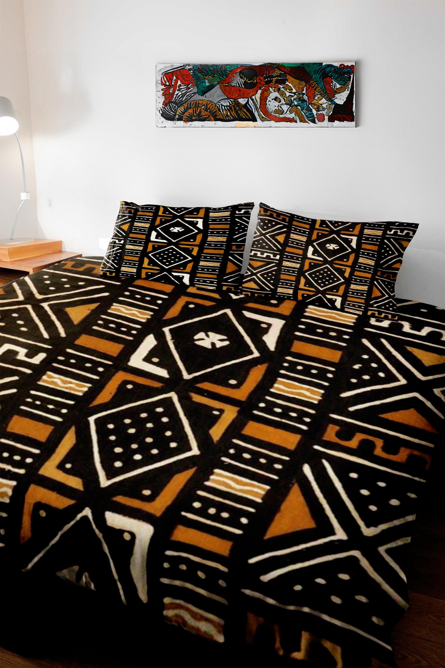 African Print Bedding Set Mudcloth Black and Gold - Bynelo