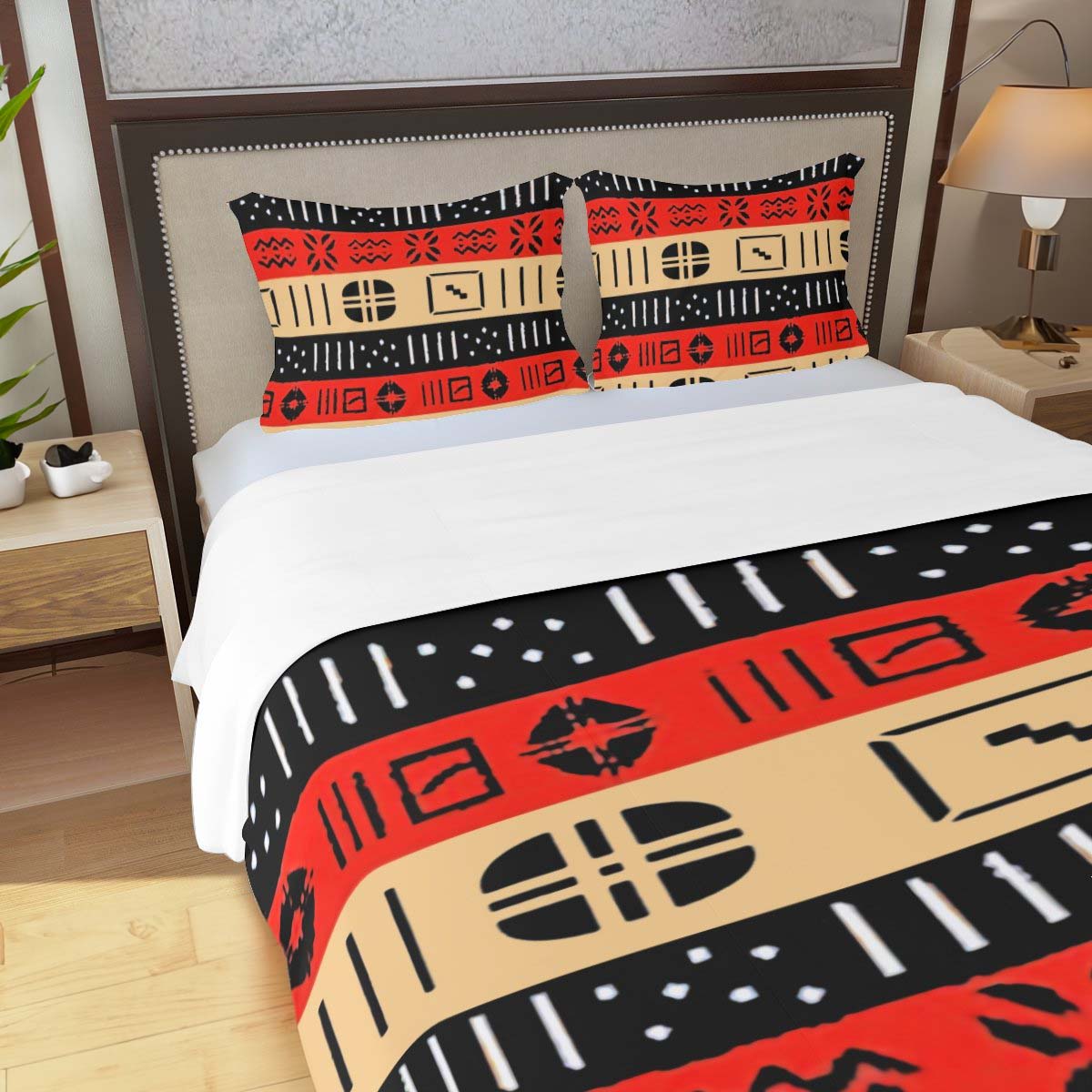 African Fabric Bedding Set Bogolan Print Duvet & Pillow Case