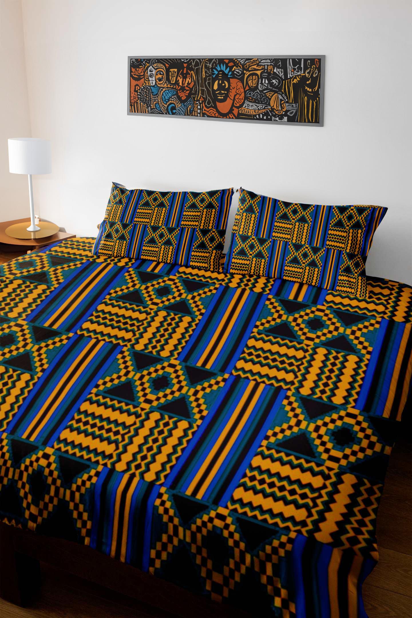 Kente Print African Bedding Set - 3 Piece Duvet & Pillows