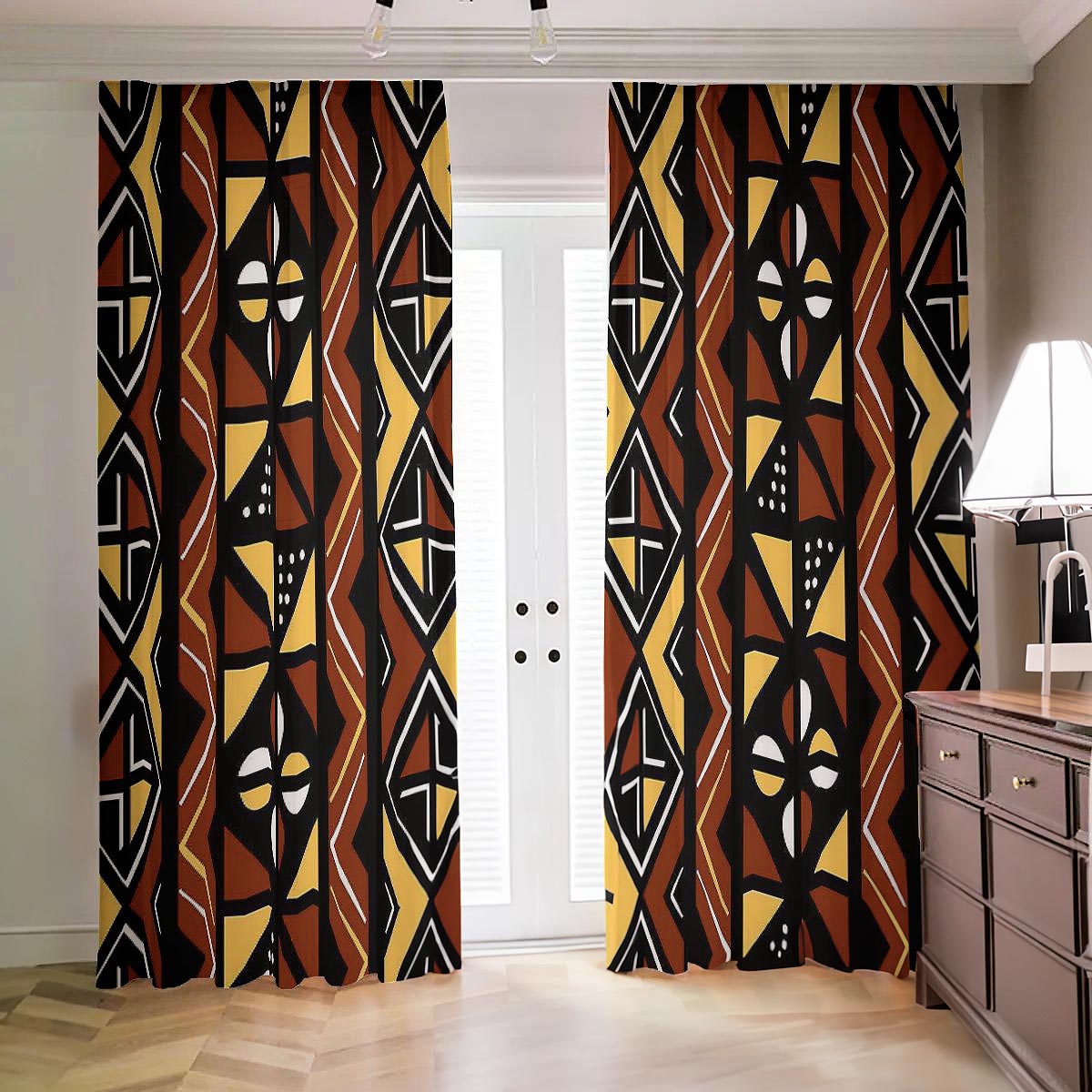 African Blackout Curtain Drapes Mudcloth (Two-Piece) - Bynelo