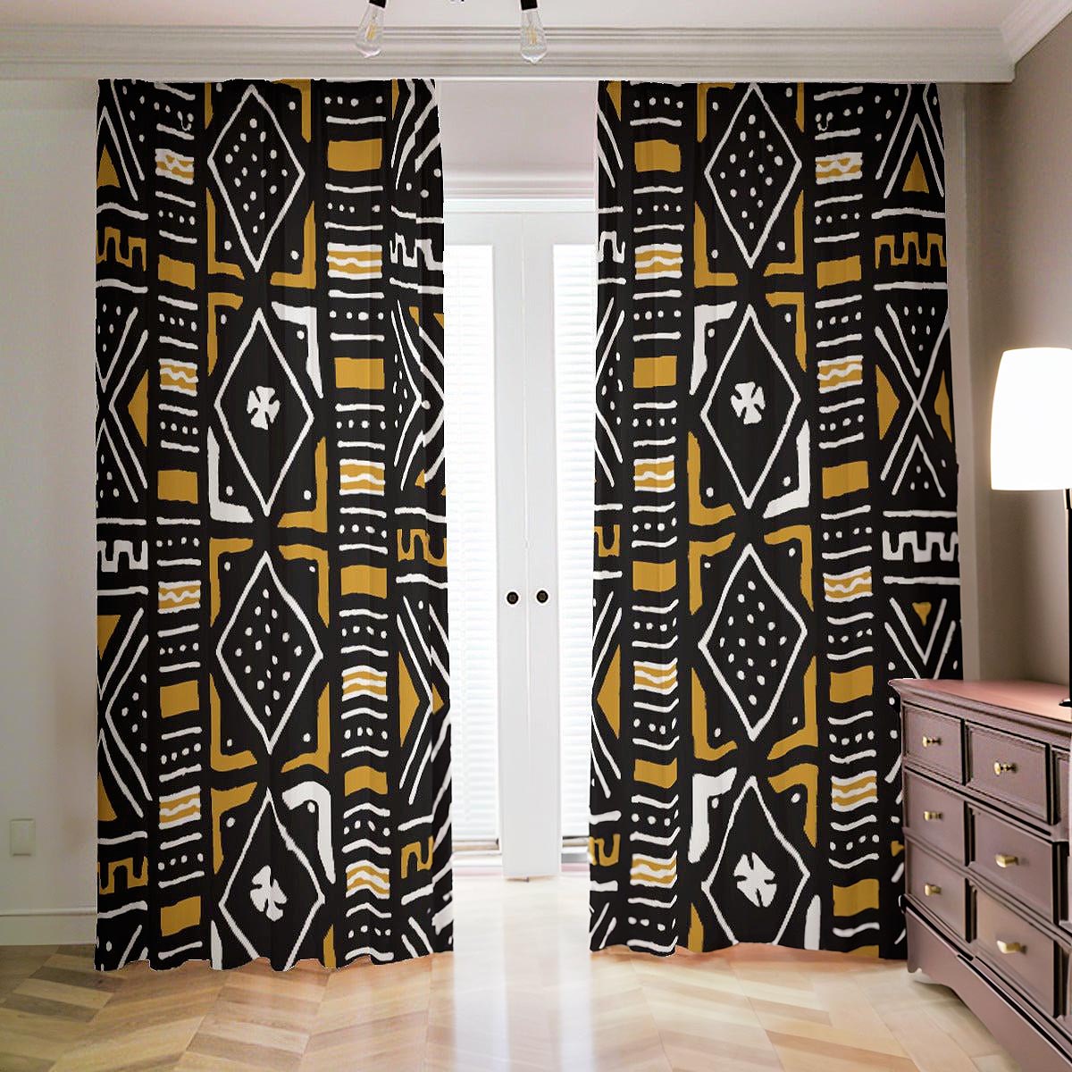 African Print Blackout Drapes - Mudcloth Print Two-Piece