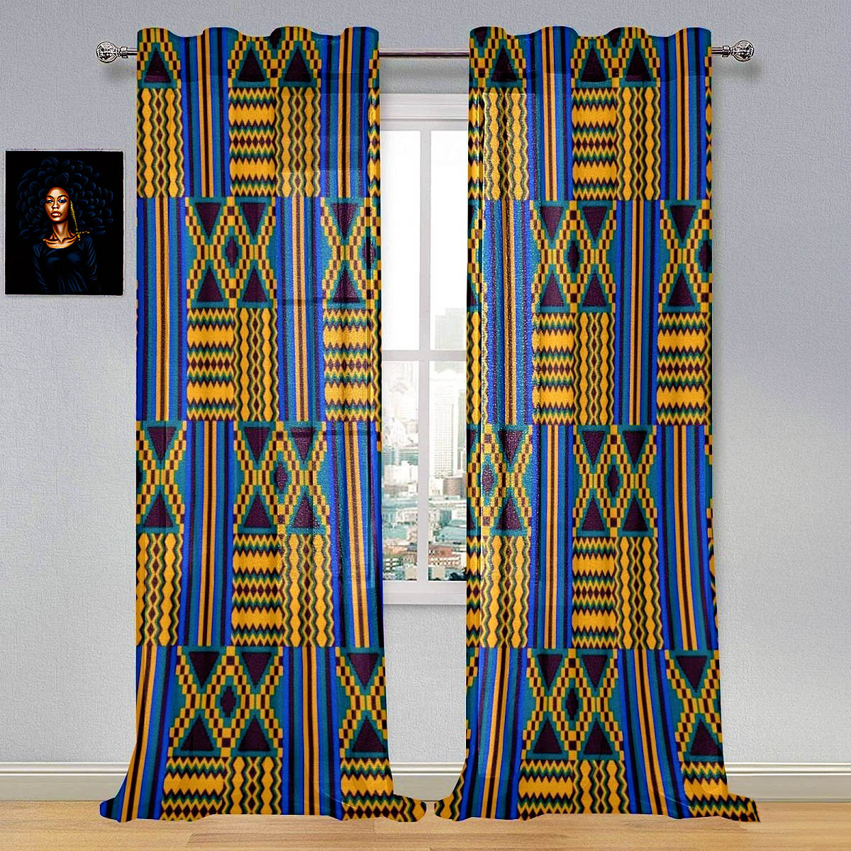 Blue African Curtain Kente Print (Two Piece) - Bynelo
