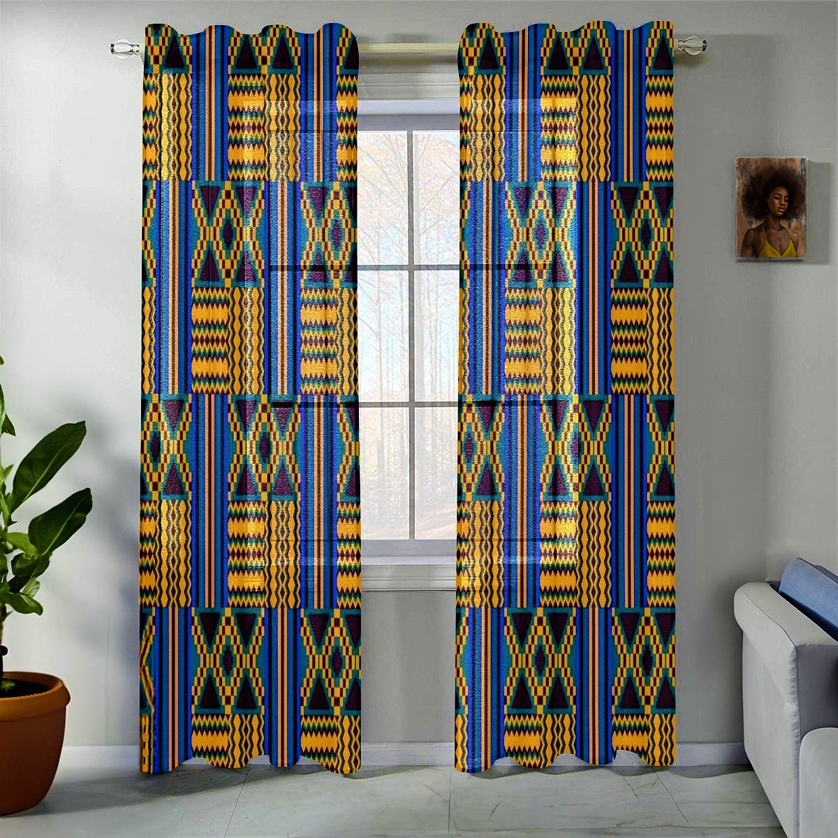 Blue African Curtain Kente Print (Two Piece) - Bynelo