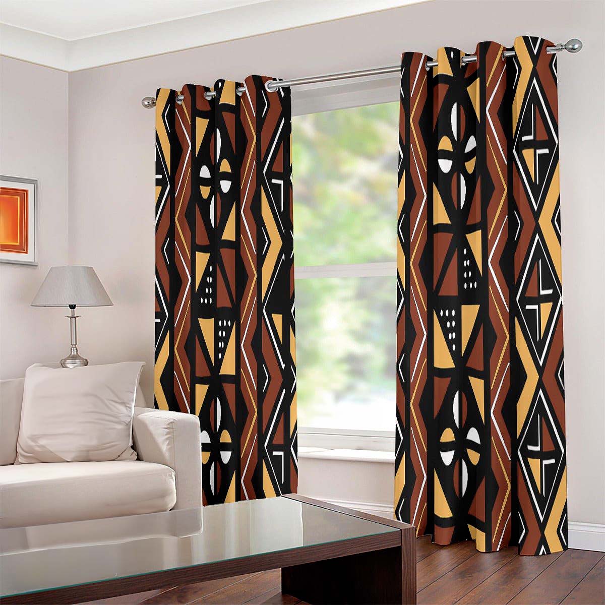 African Mudcloth Grommet Curtain Tribal Print - 2 Pieces