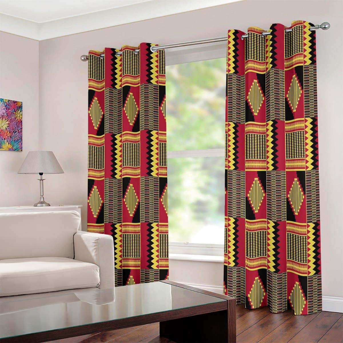 Kente Cloth Curtains in African Grommet Windows Design