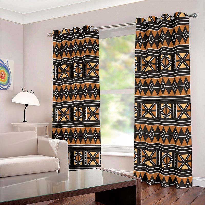 Ethnic Print Curtains in African Grommet Window Mudcloth 