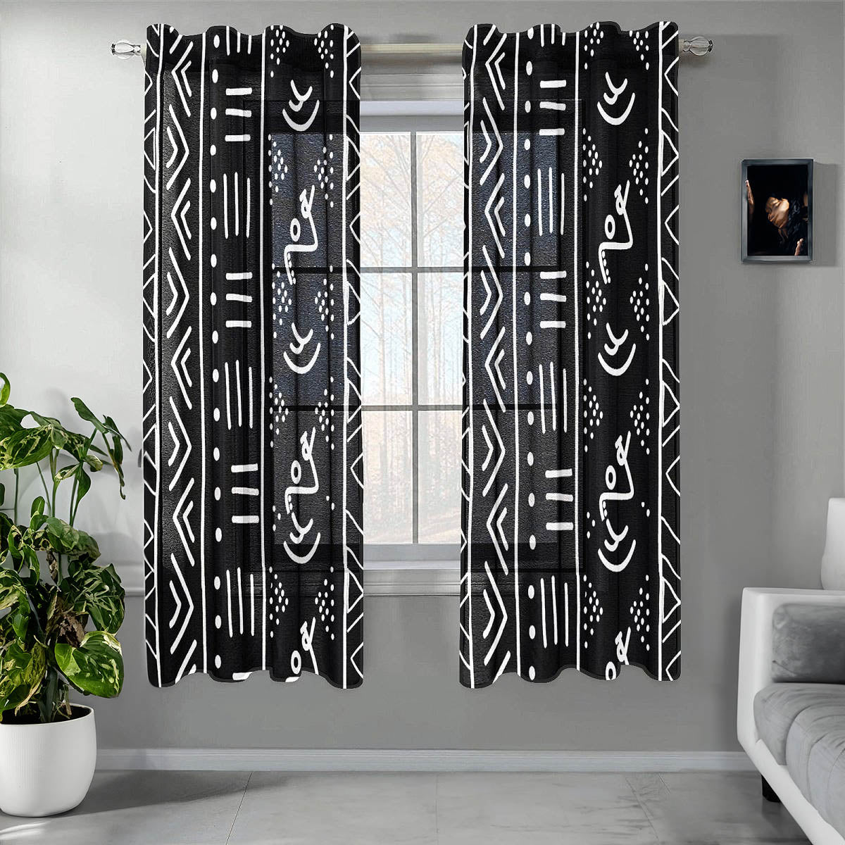 Black with White African Curtain Bogolan Ethnic Print