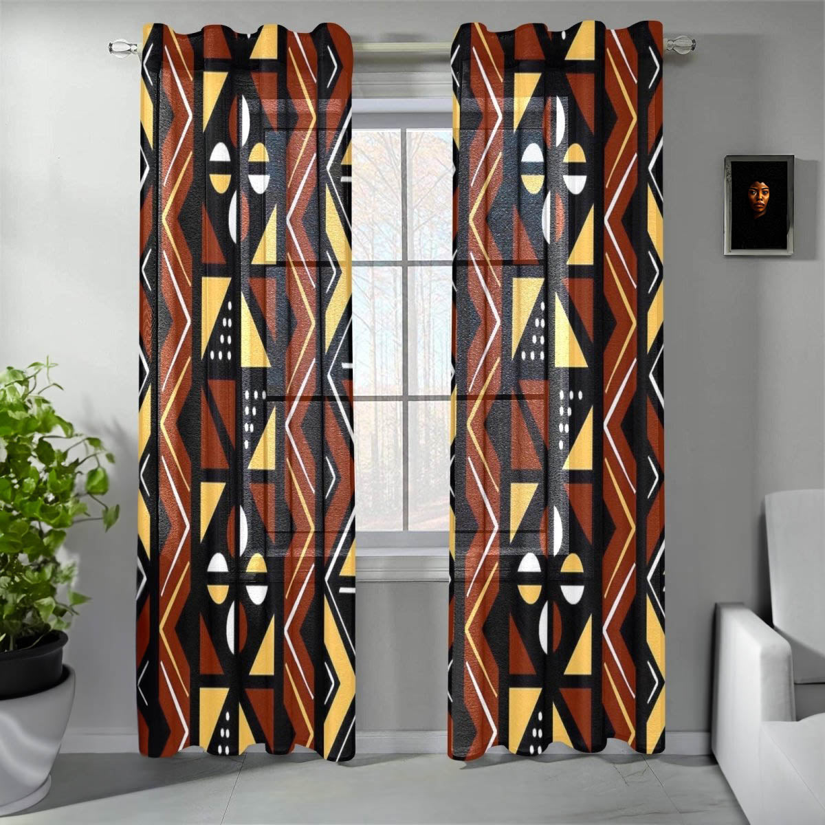 African Mudcloth Guaze Curtain Tribal Print (Two-Piece)