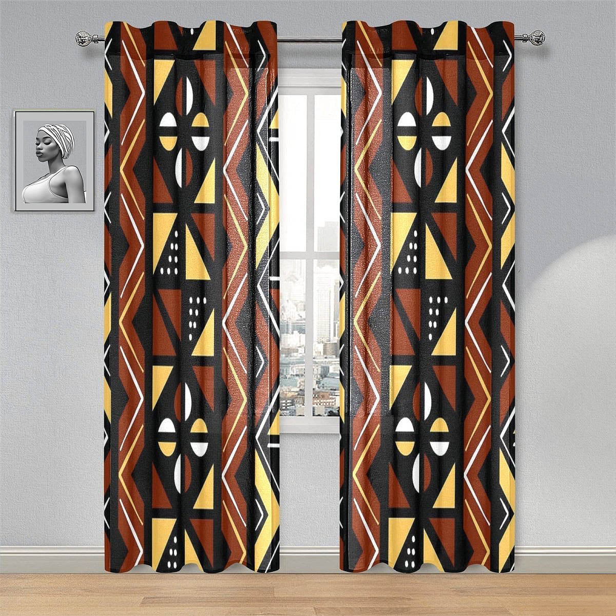 African Mud cloth Curtain Tribal Print (Two-Piece) - Bynelo