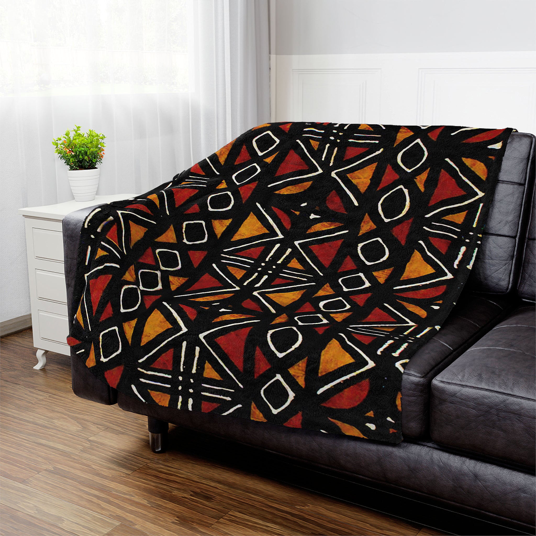 African Mudcloth Print Fleece Blanket - Bynelo