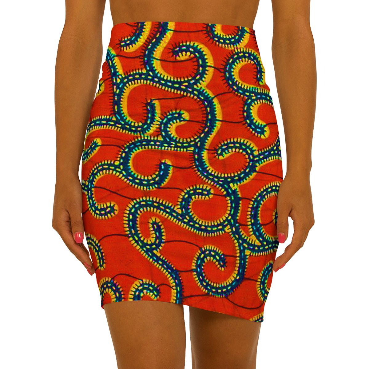 African Print Mini Skirt For Sale in Ankara Print Orange 