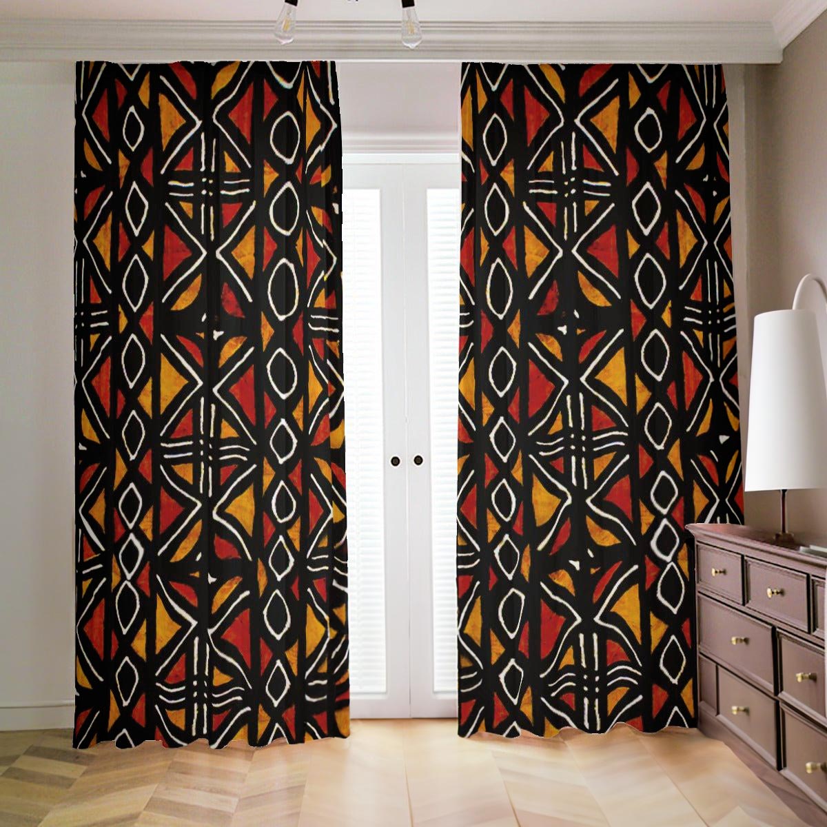African Print Mudcloth Curtains - Blackout Two-Piece Set