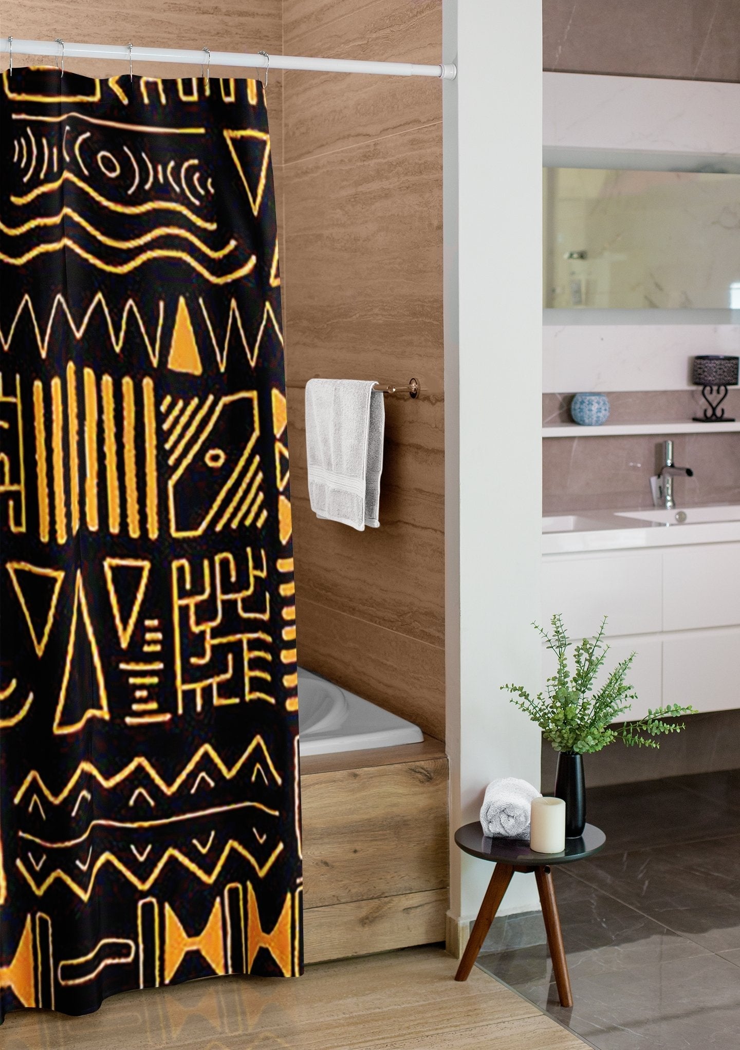 Tribal Bathroom African Shower Curtain Mudcloth Print