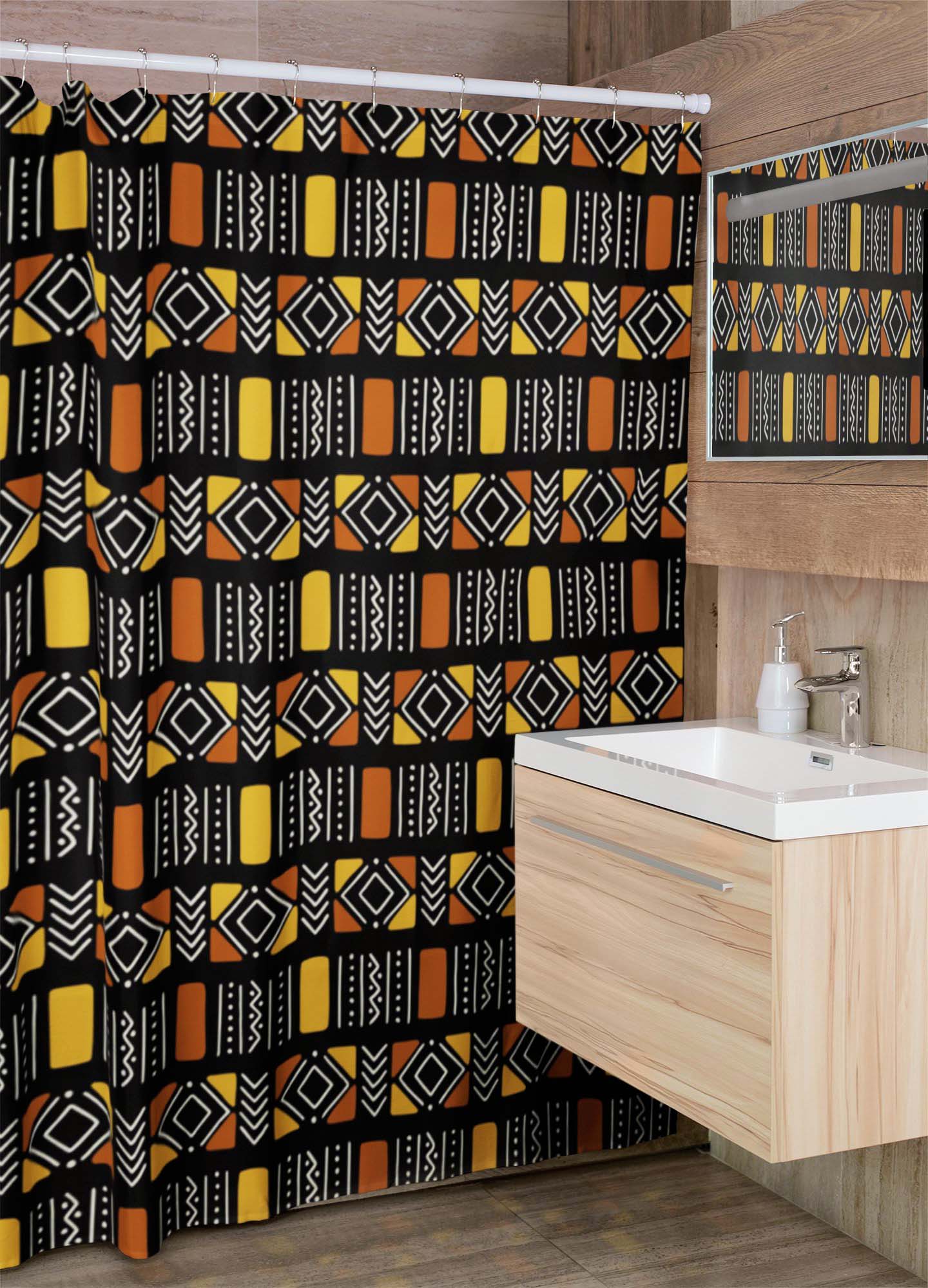Unique African Bogolan Print Shower Curtain - Bynelo