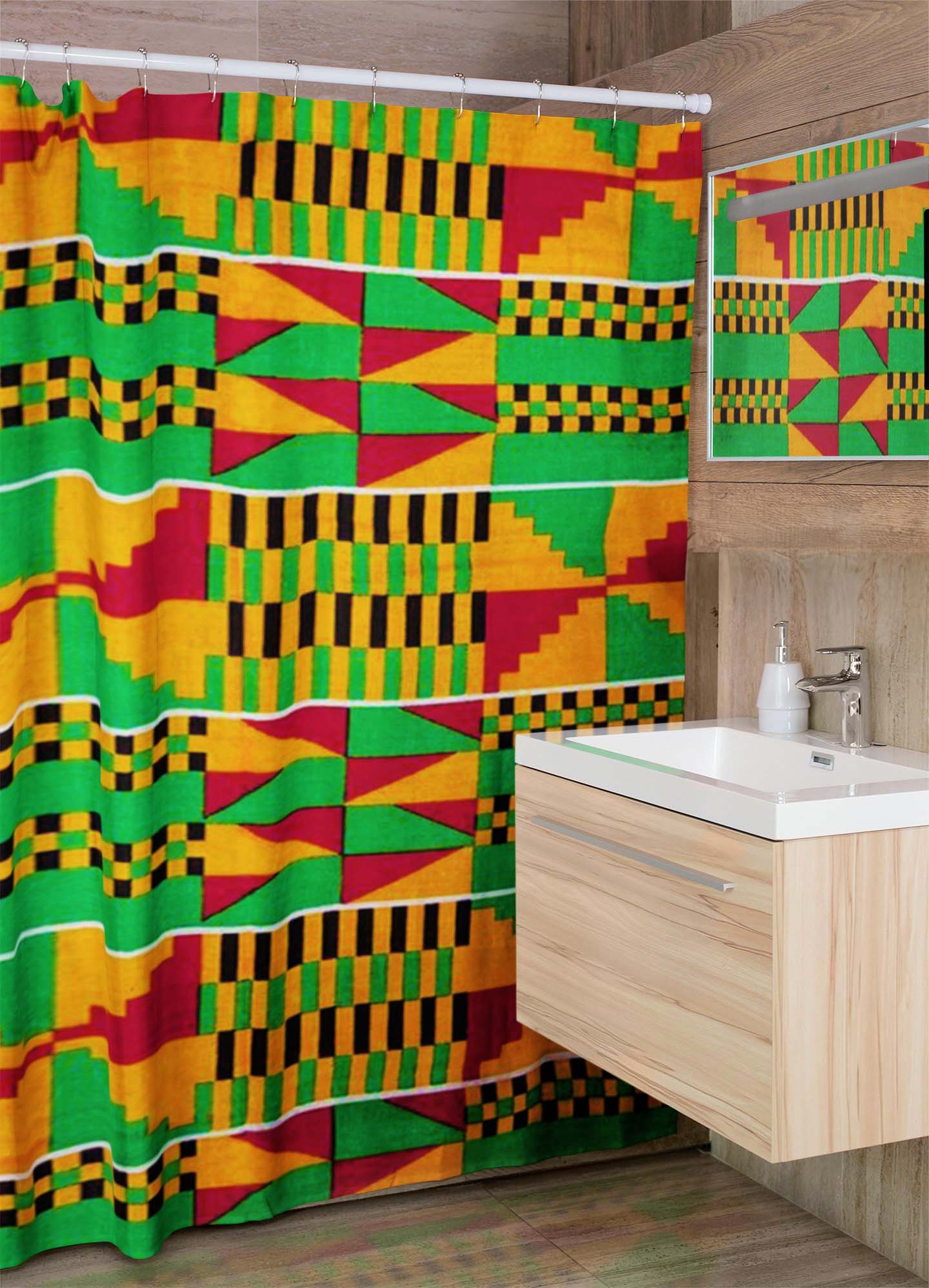 African Shower Curtain Kente Print | Vibrant Bathrooms
