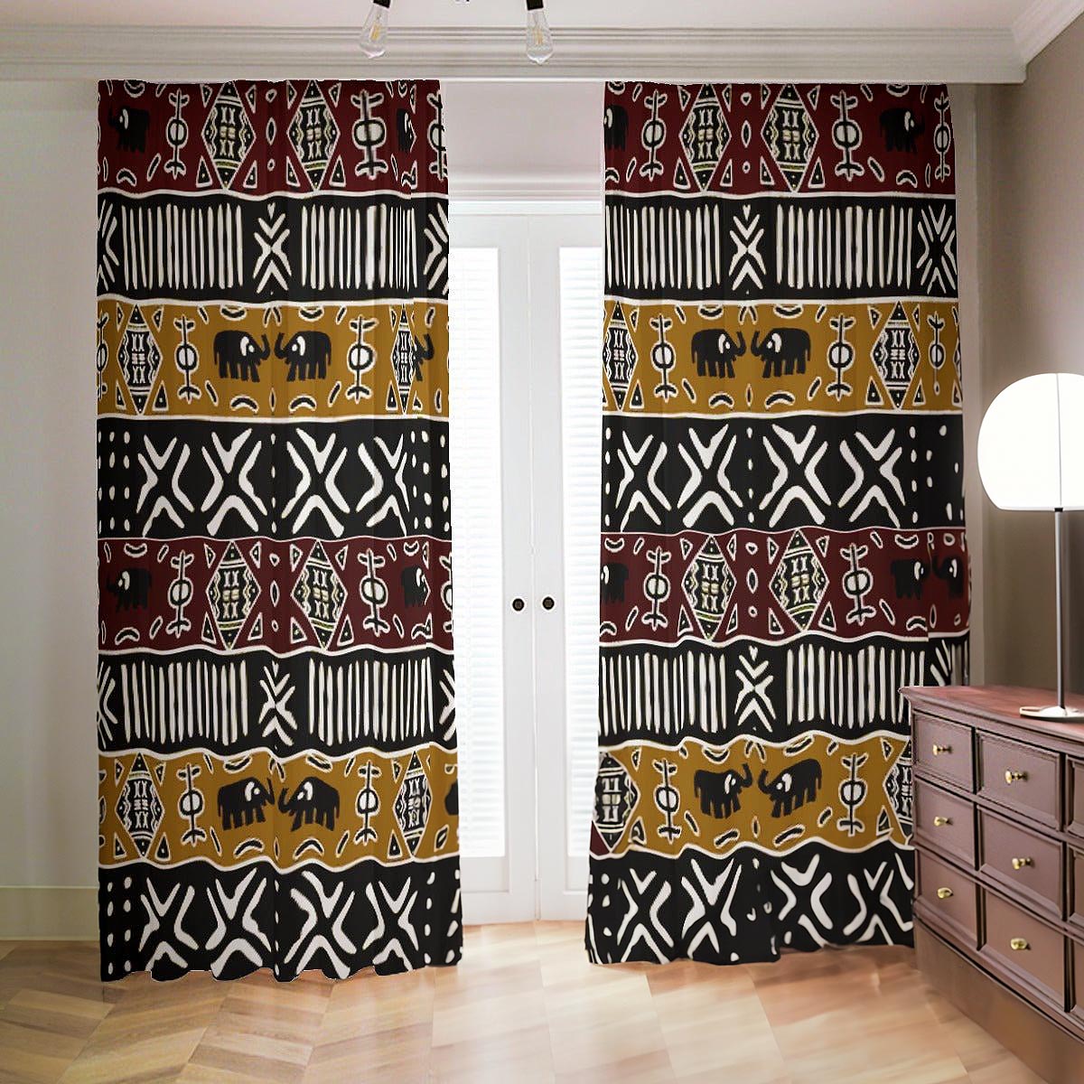 African Pattern Blackout Curtains - Tribal Print, 2-Piece Set