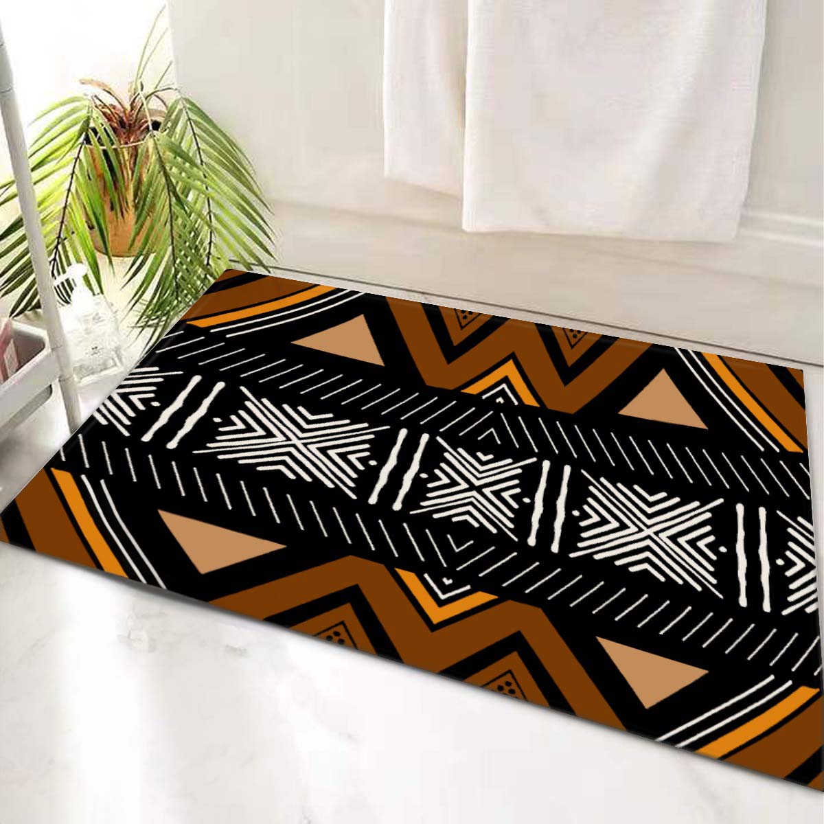 Tribal African Shower Bathroom Mat Zigzag Print Rug