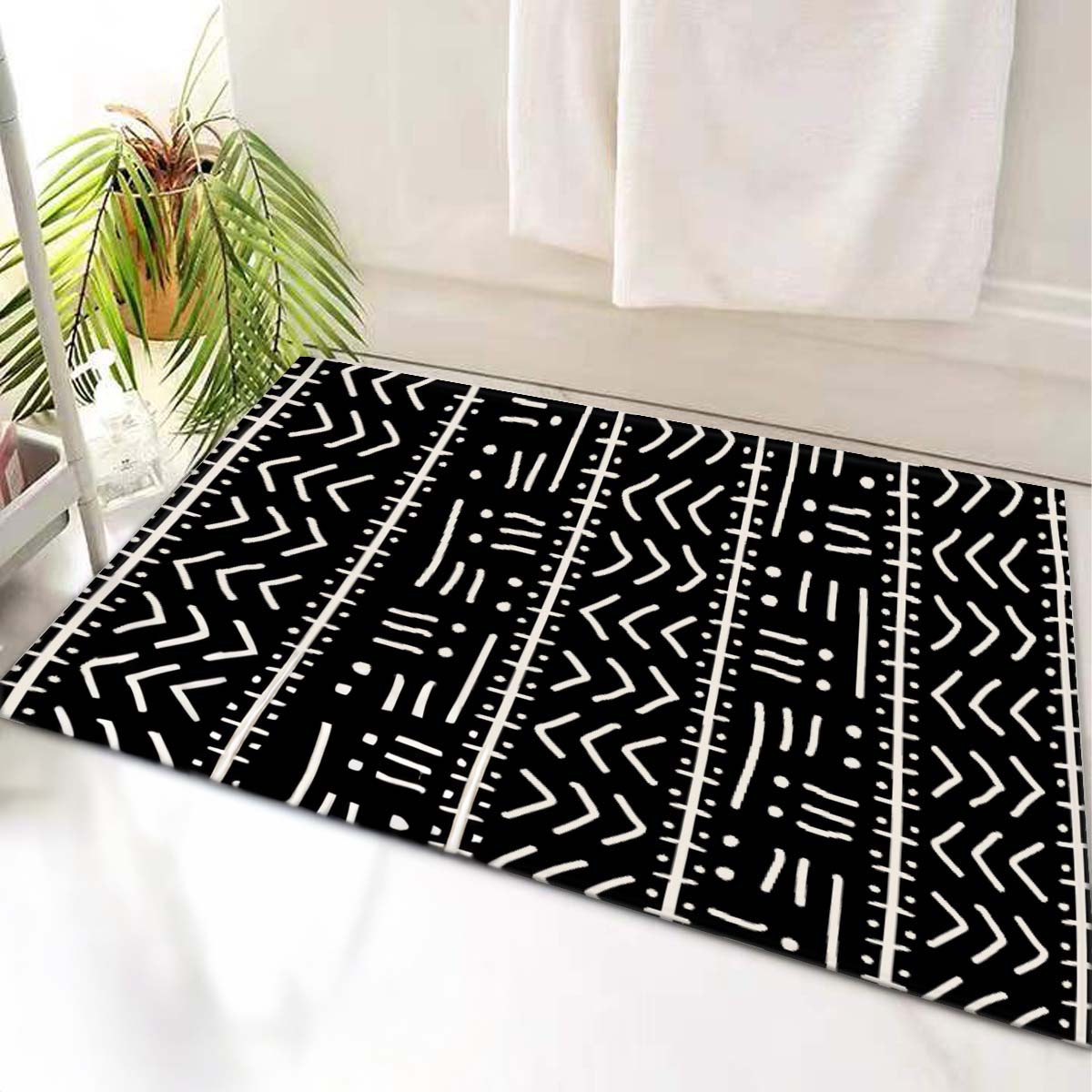 Black & White Bathroom African Mat Tribal Print Rug
