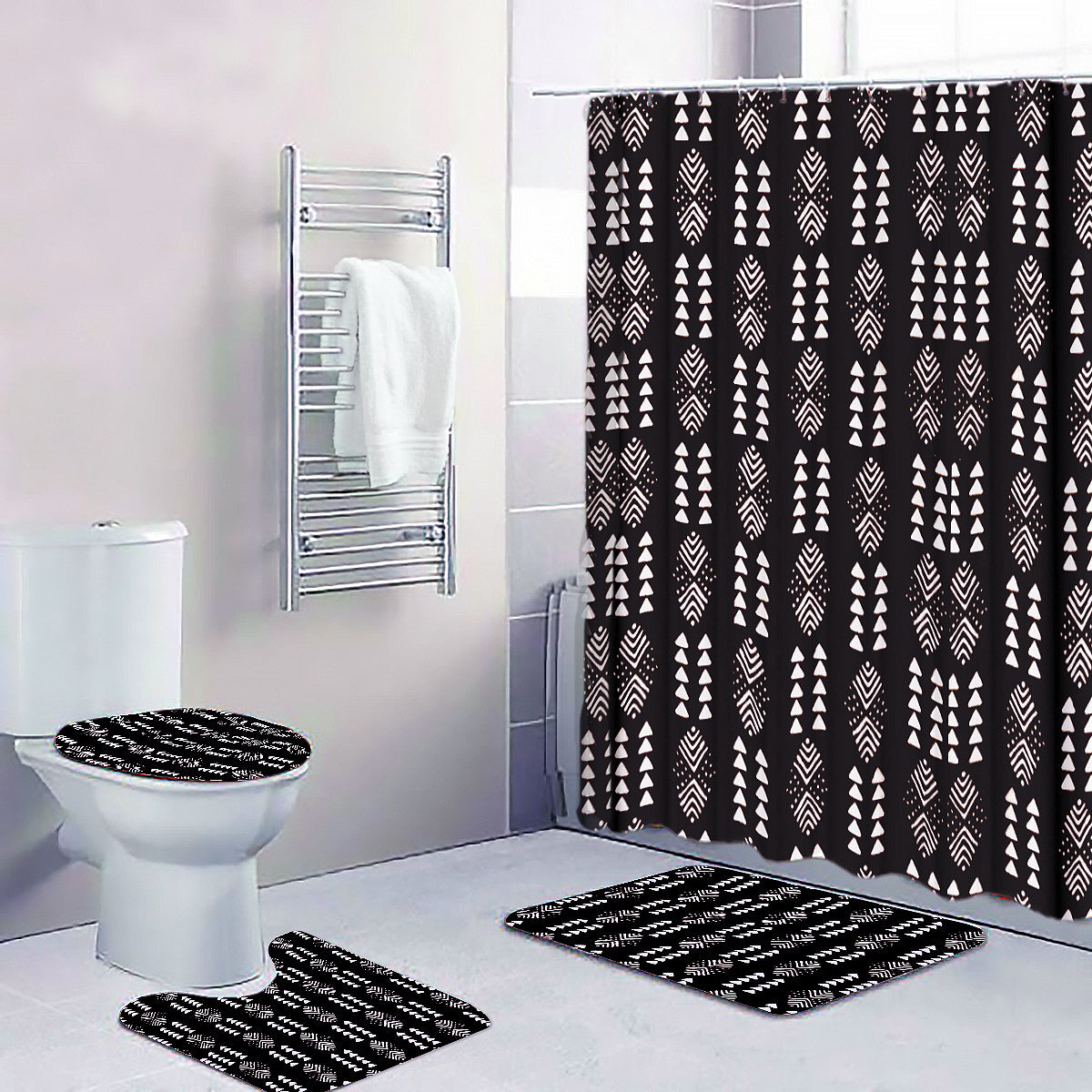 Black and White African Decor Bathroom Set Tribal Print