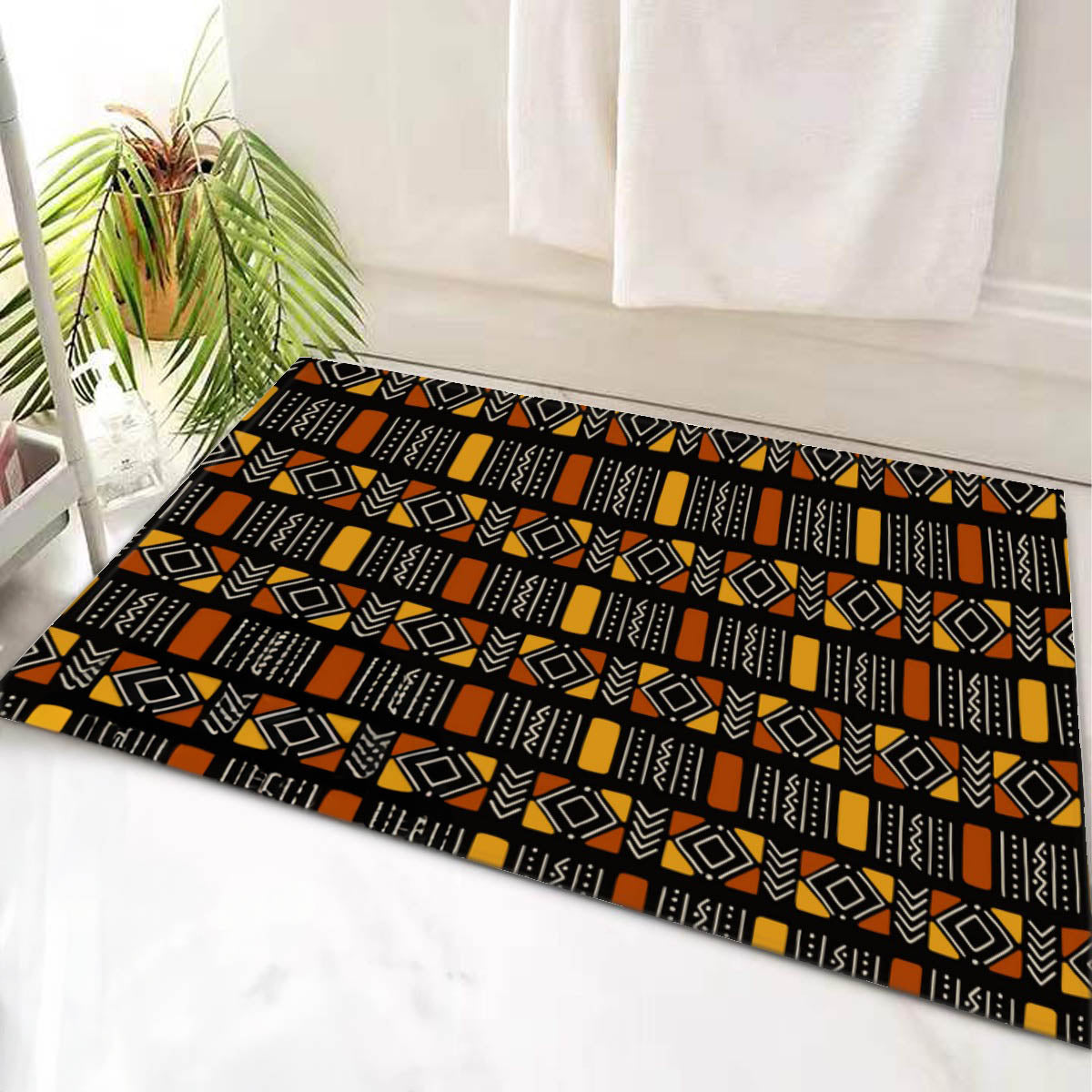 African Bathroom Rug Bogolan Print - Bynelo