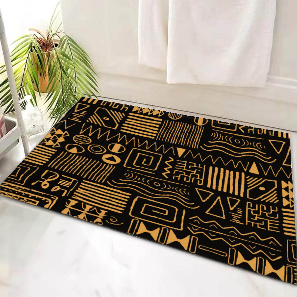 African Bathroom Rug Mudcloth Print -Bynelo