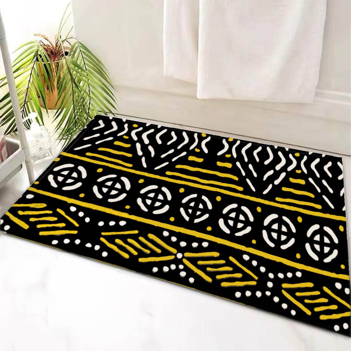 Chic Bogolan Print African Bathroom Rugs - Bynelo