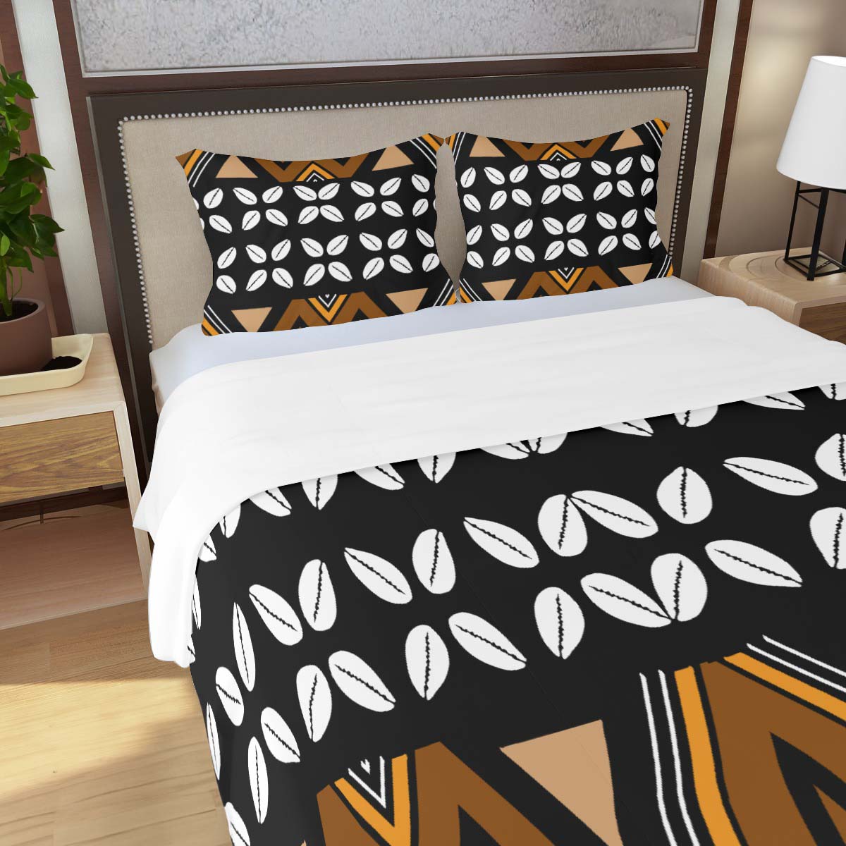 African Bedding Set: Mud Cloth & Cowrie Print Elegance