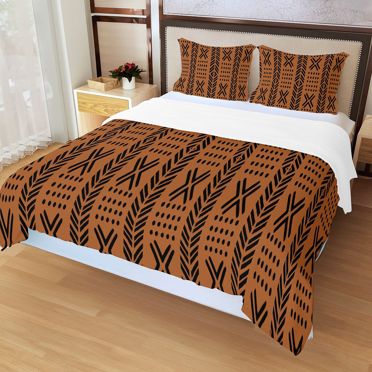 Brown African Bedding Set Mudcloth (3 Piece Duvet & Pillow Cases)