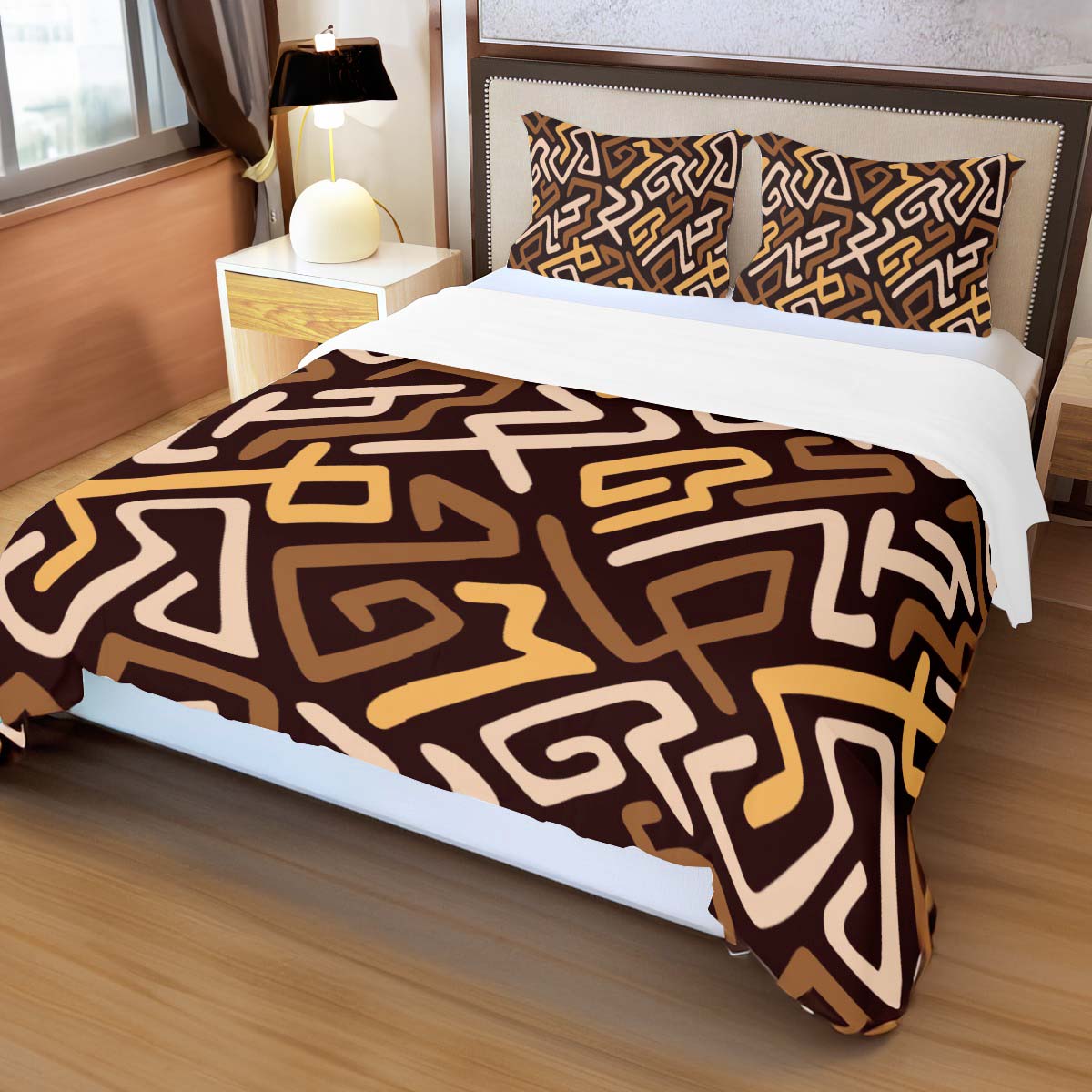 Kuba Print 3-Piece Duvet & Pillow Cases - African Bedding 