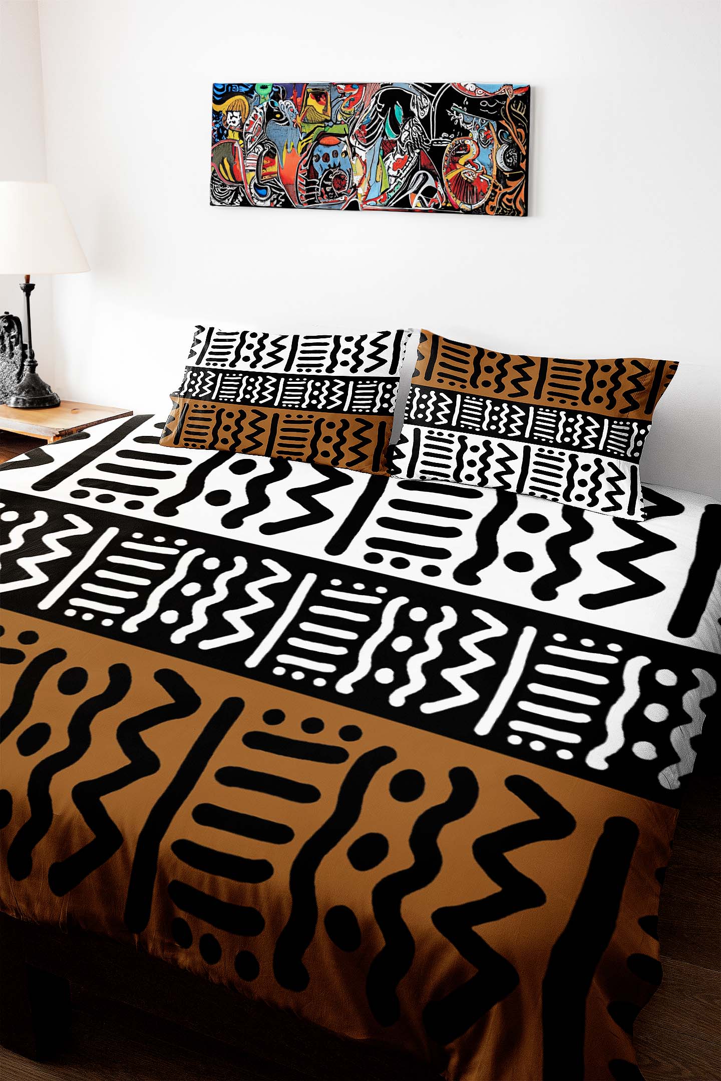 African Inspired Bedding Set Kuba Print Duvet & Pillow Cases