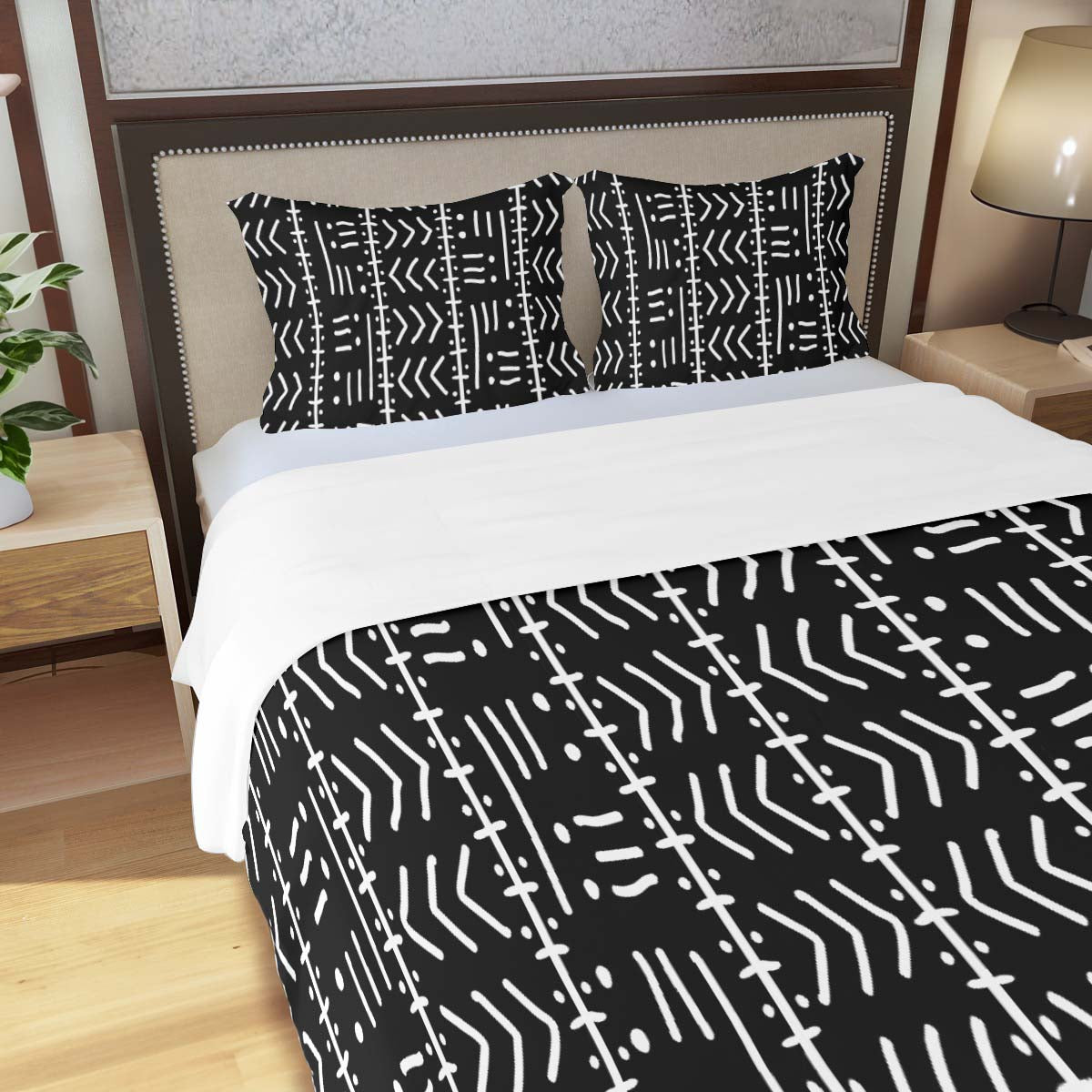 African Sheets Bedding Set Black and White Tribal Print
