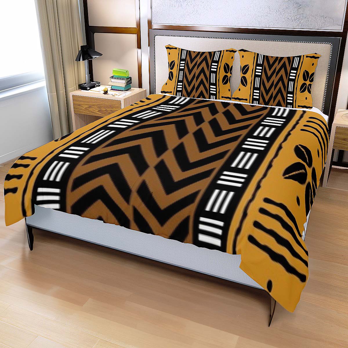 African Bedding Set Cowrie Mudcloth (3 Piece Duvet & Pillow Cases)