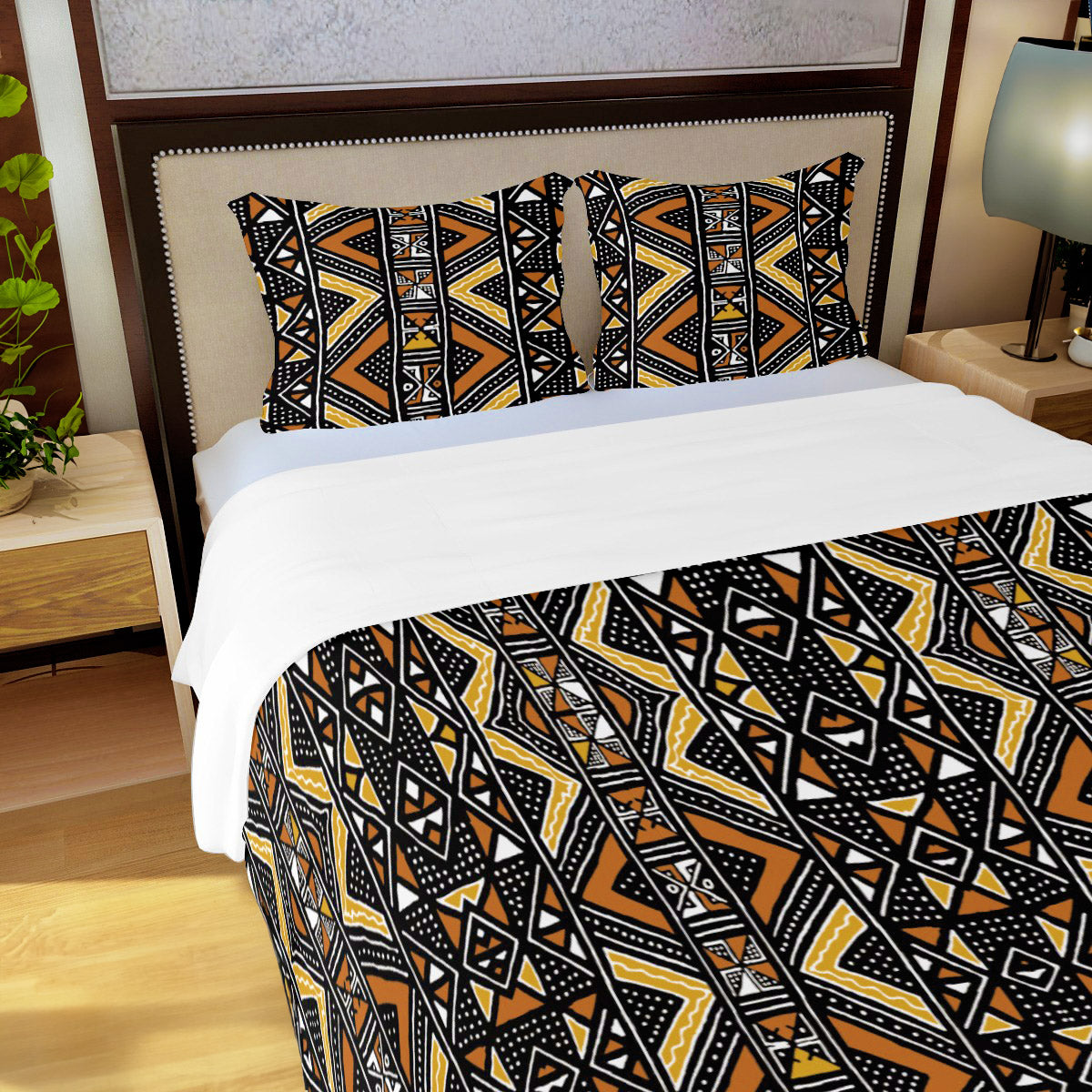 Afrocentric Mudcloth Bedding Set - 3 Piece Duvet & Pillows