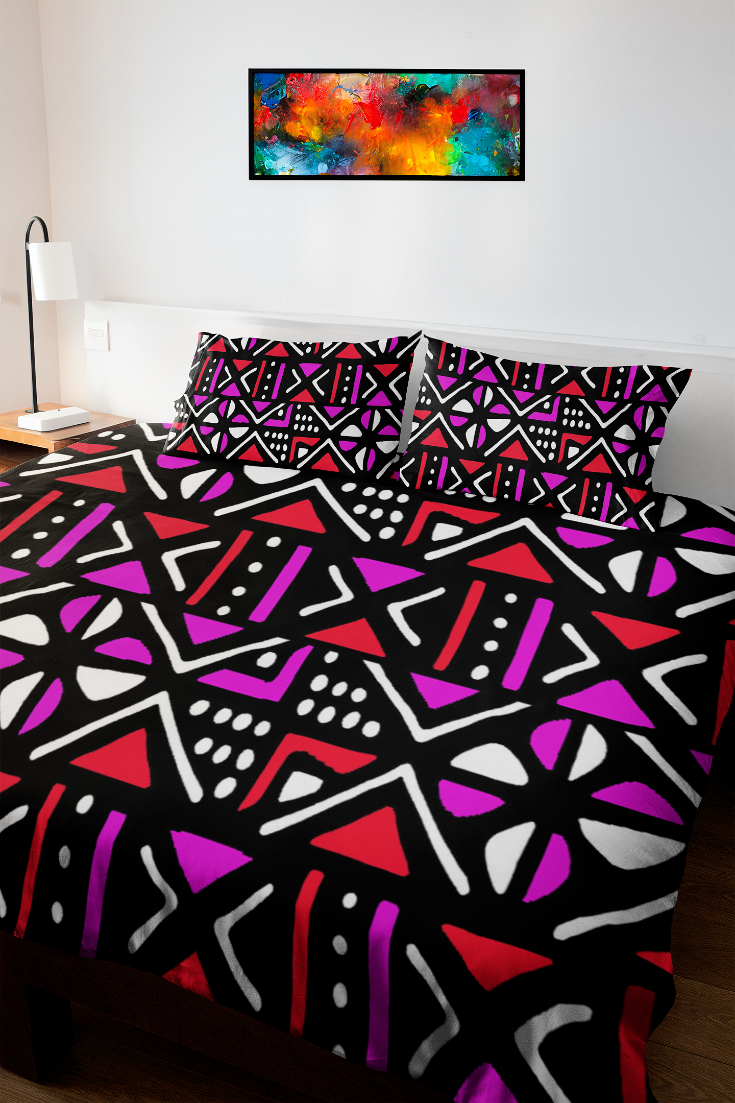 Pink African Bedding Set Mudcloth (3 Piece Duvet & Pillow Cases)
