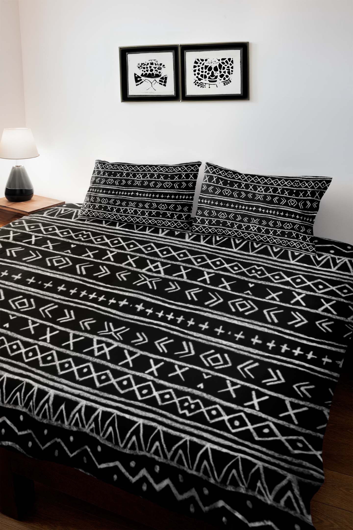 African Print Bedding Set: Tribal Black & White Elegance