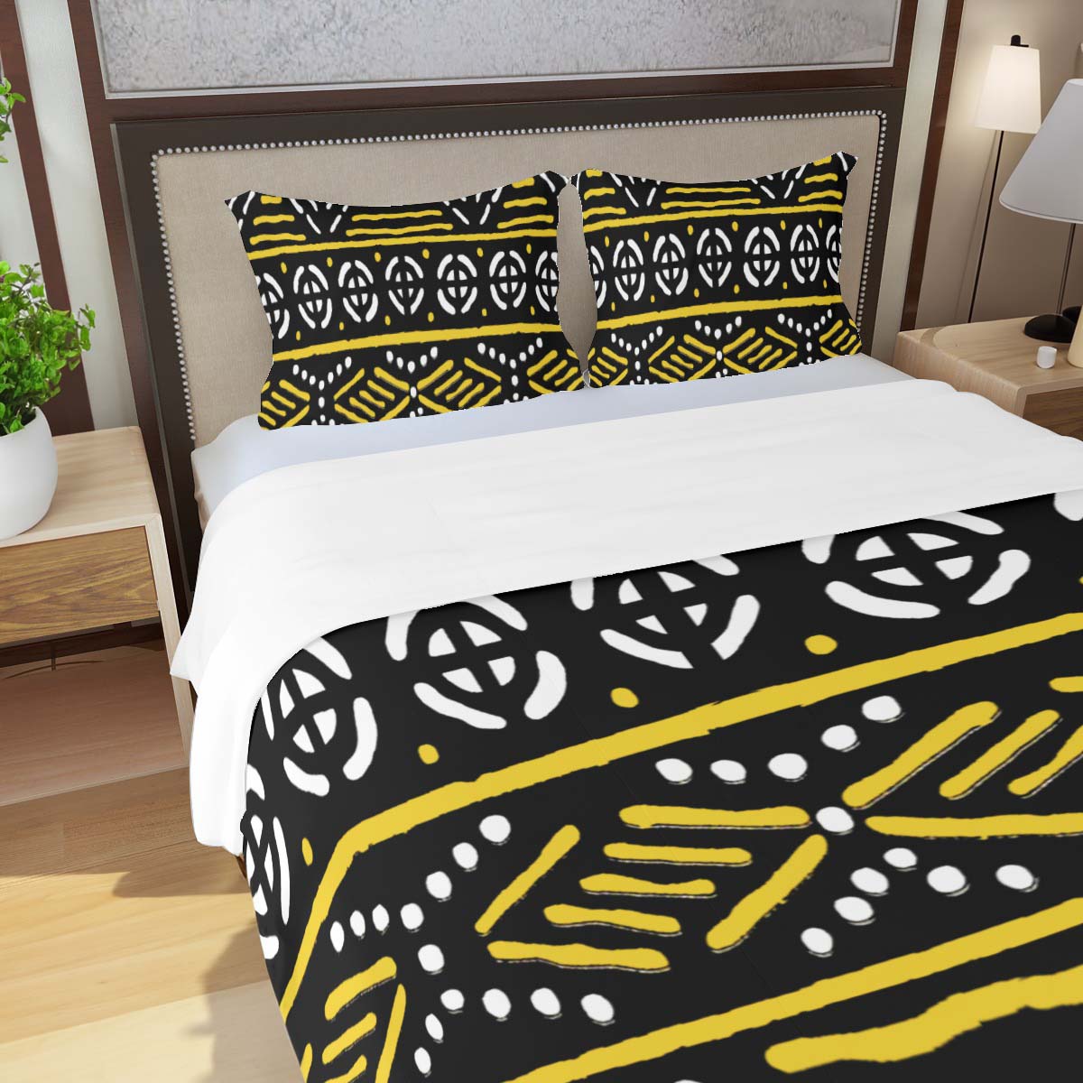 African Print Bedding Sets Bogolan Print Duvet & Pillow Case