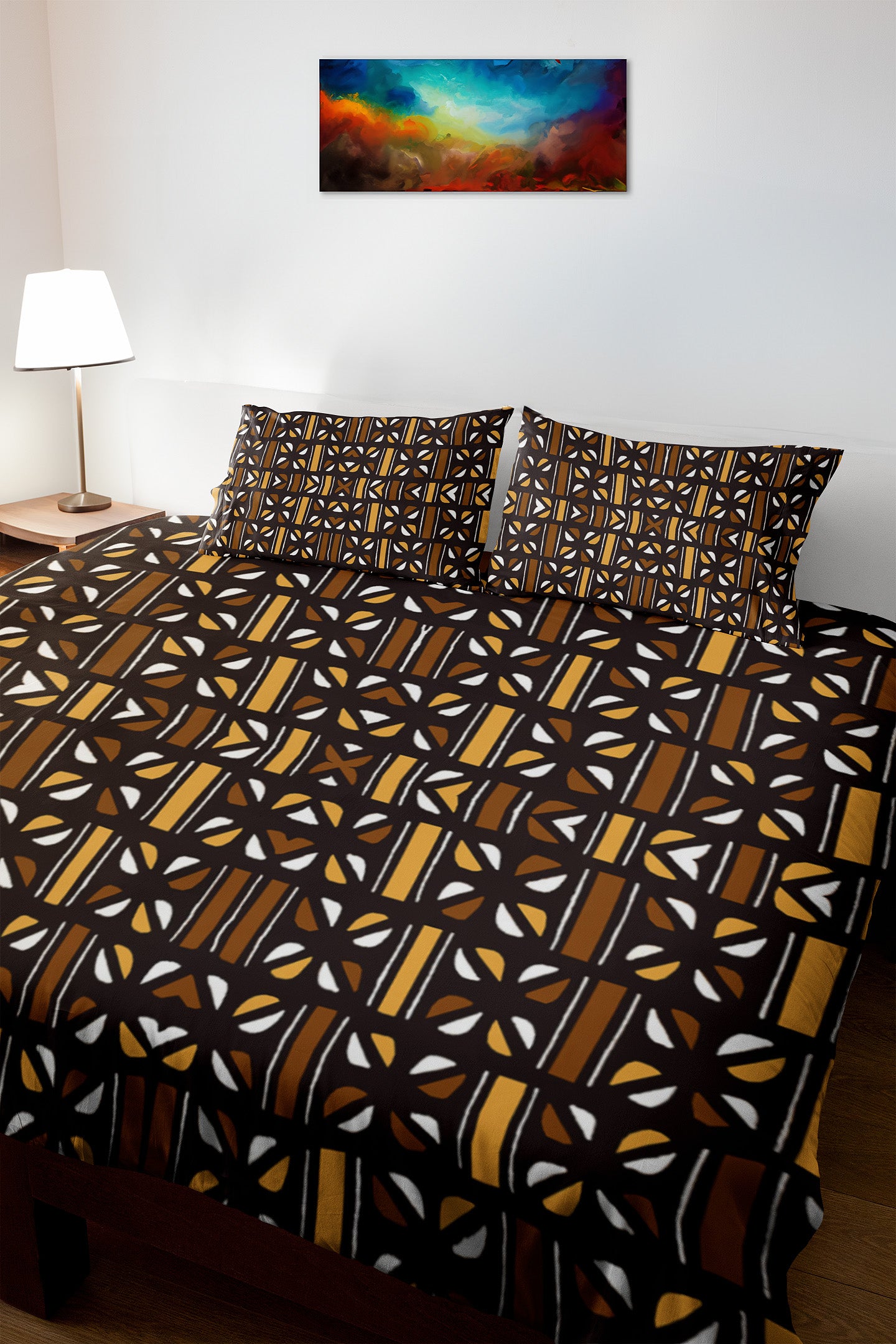Brown African Bedding Set Mudcloth (3 Piece Duvet & Pillow Cases)