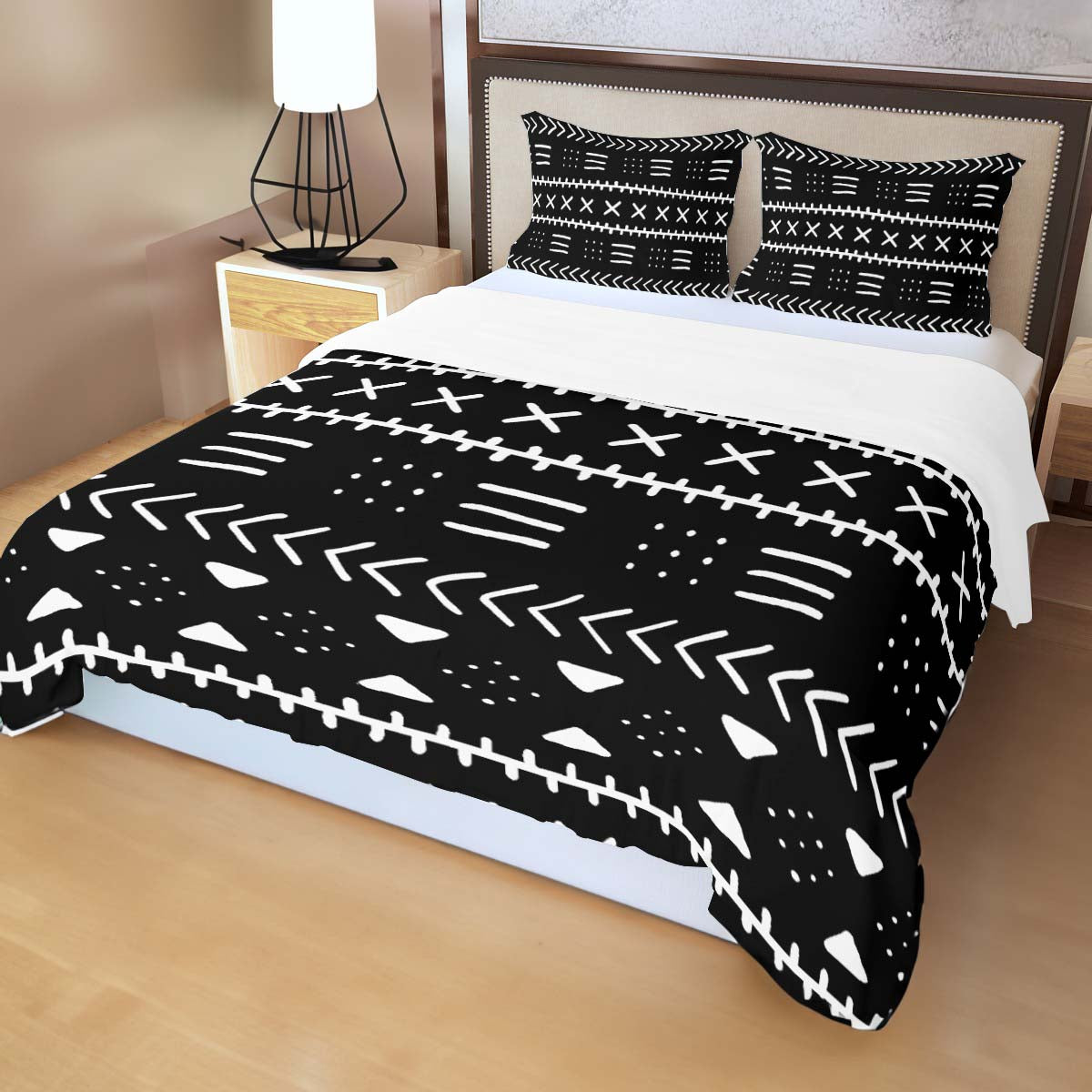 African Bed Sheets Bedding Set in Black and White - Bynelo