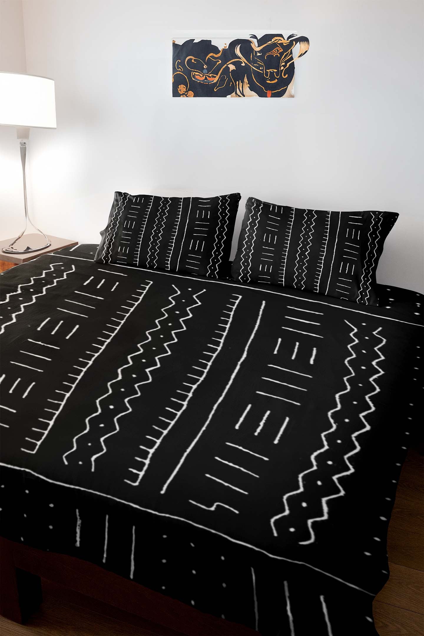 African Bedding Comforter Set in Tribal Black & White