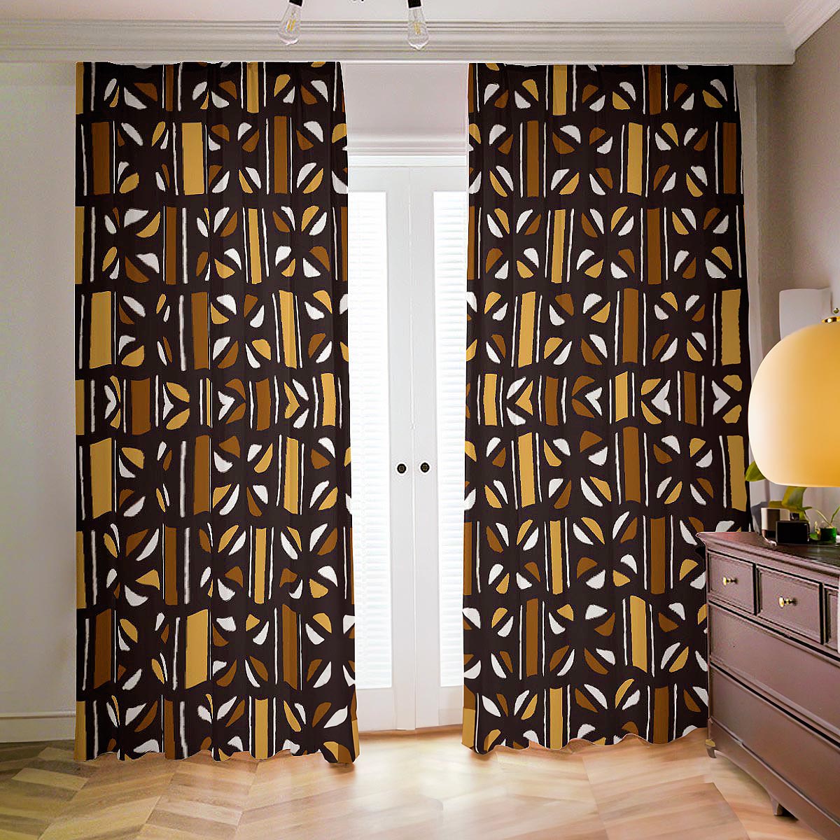 Brown African Blackout Curtain Mudcloth (Two-Piece)