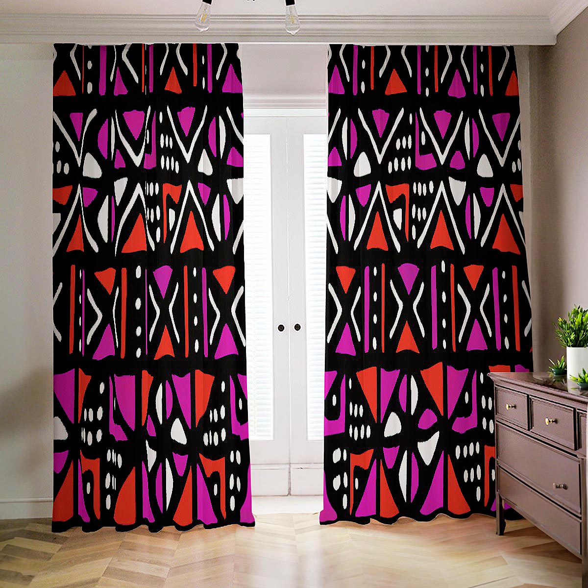 Pink African Blackout Curtain Mudcloth (Two-Piece) - Bynelo