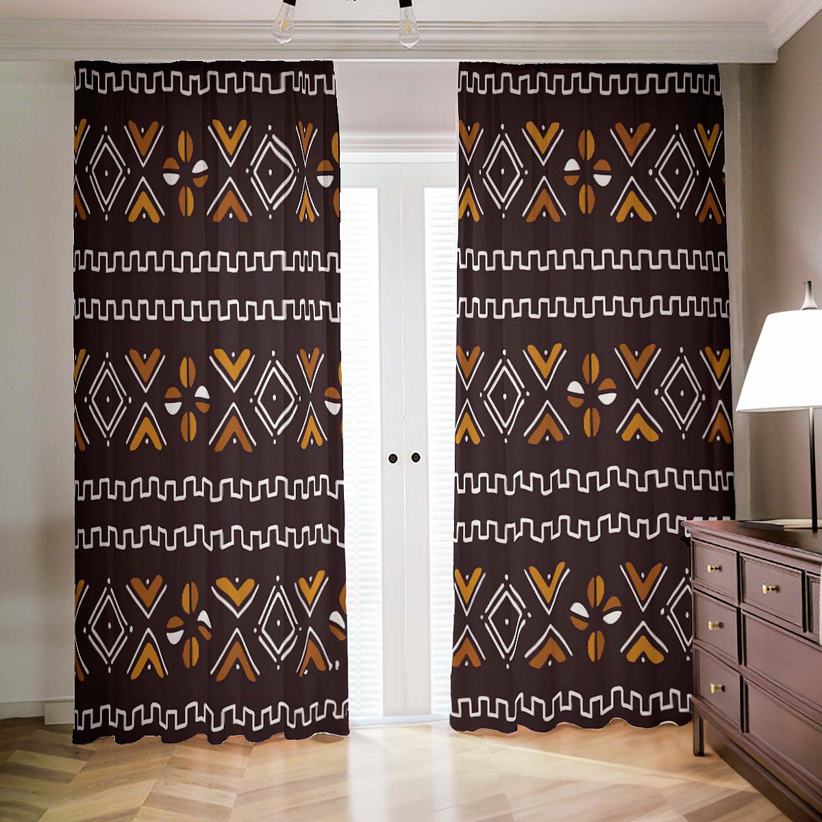 African Blackout Room Curtains Mudcloth Print (2-Piece Set)